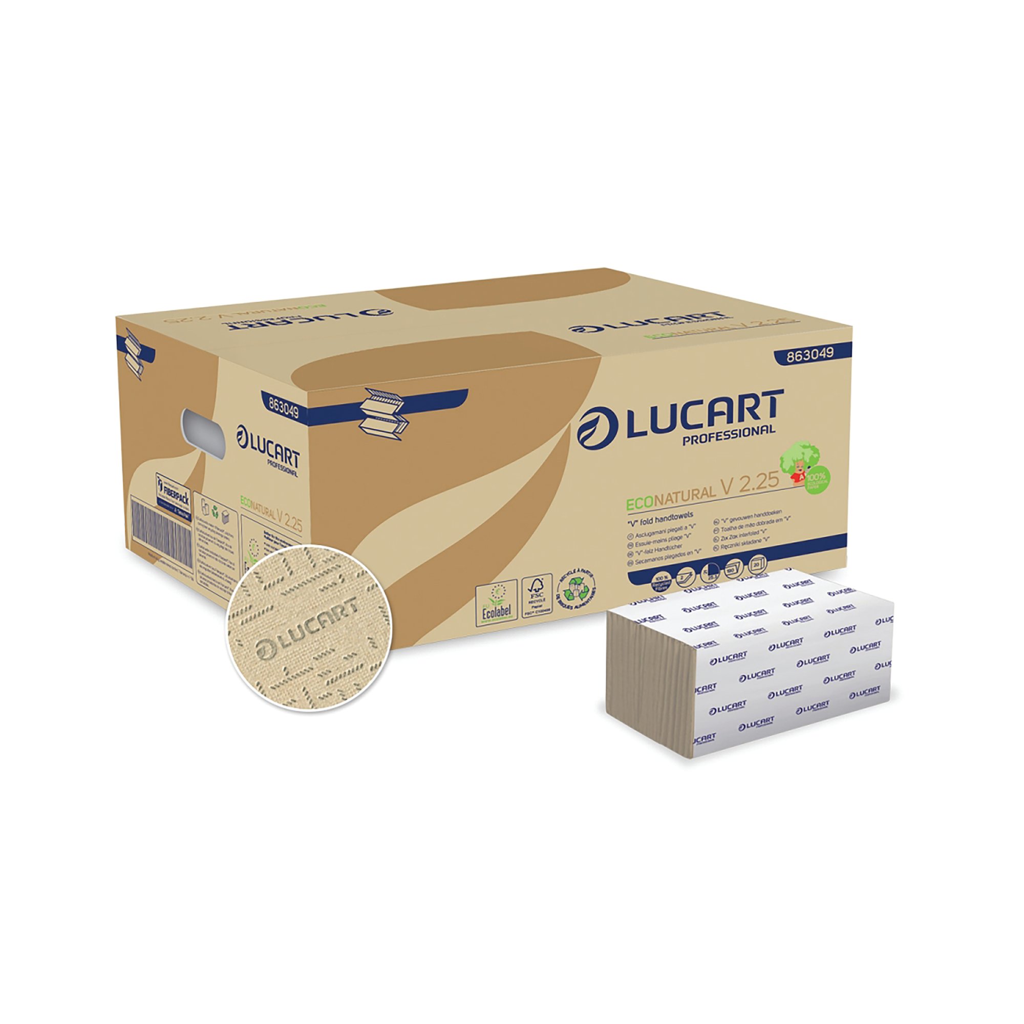 Lucart EcoNatural V-Fold Hand Towels 190 Sheets (Pack of 20) 864049