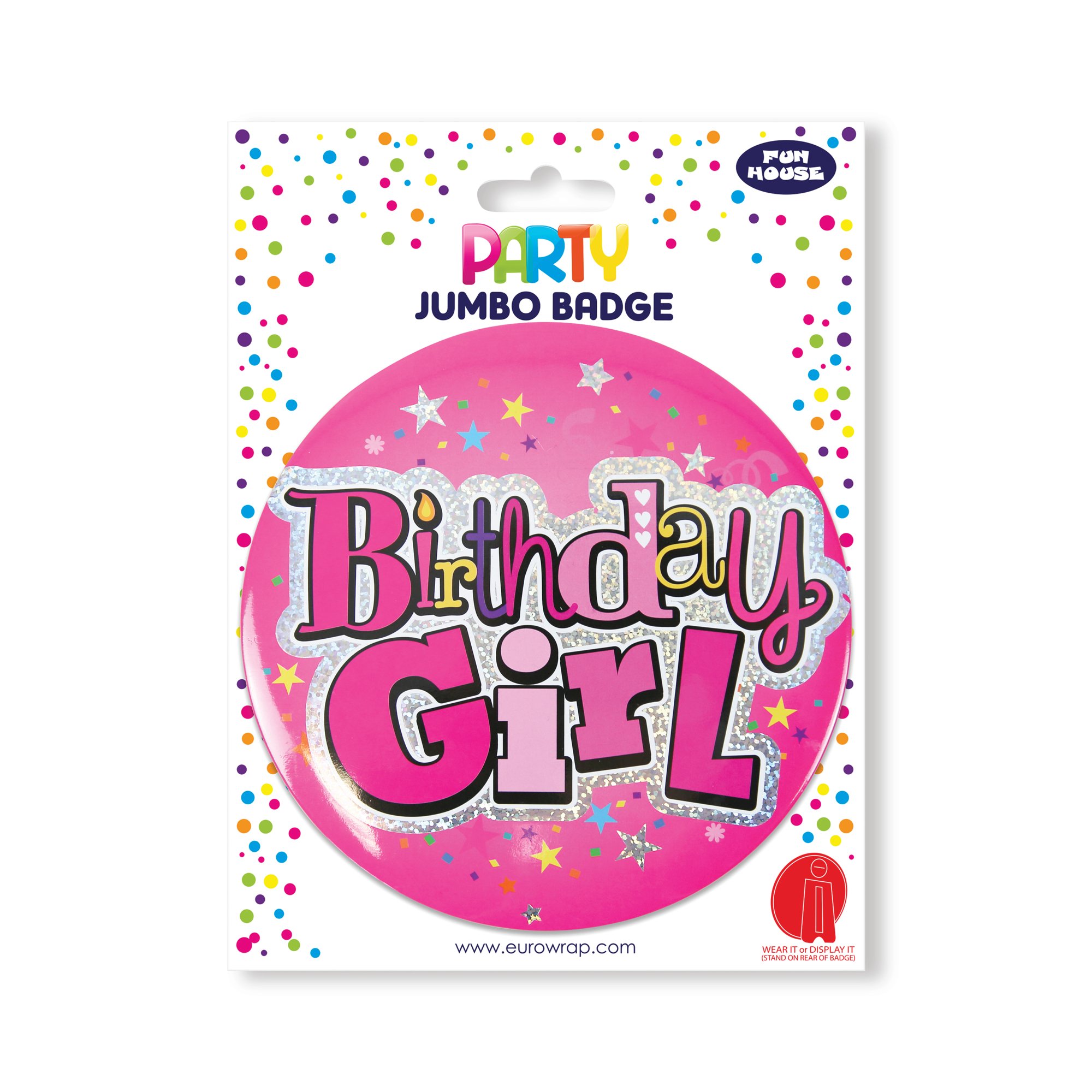 Eurowrap Birthday Girl Jumbo Badge with 3D Tip-On Pack of 6 20880-NBGC