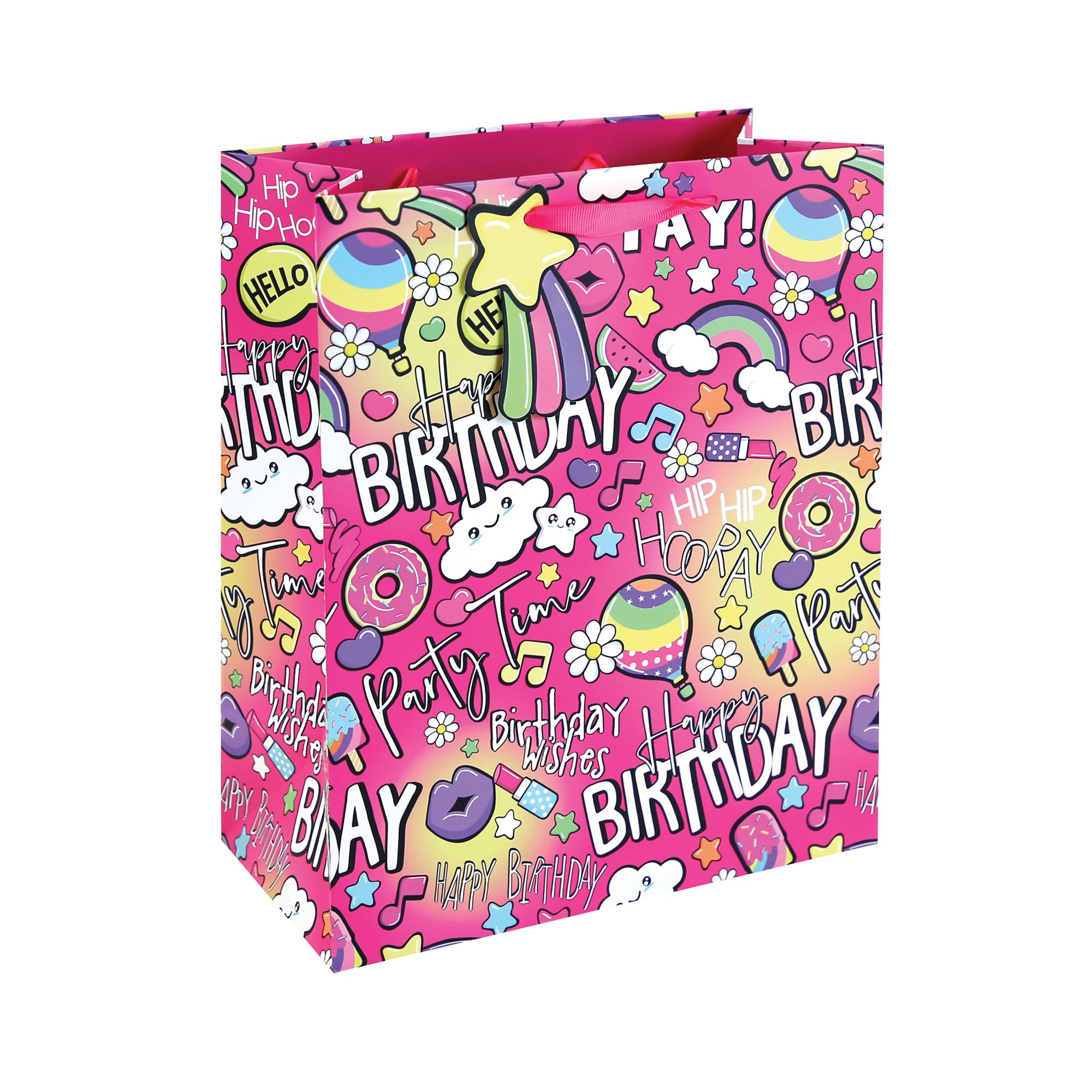 Girly Text Gift Bag Large Pink Pack of 6 36896-2C