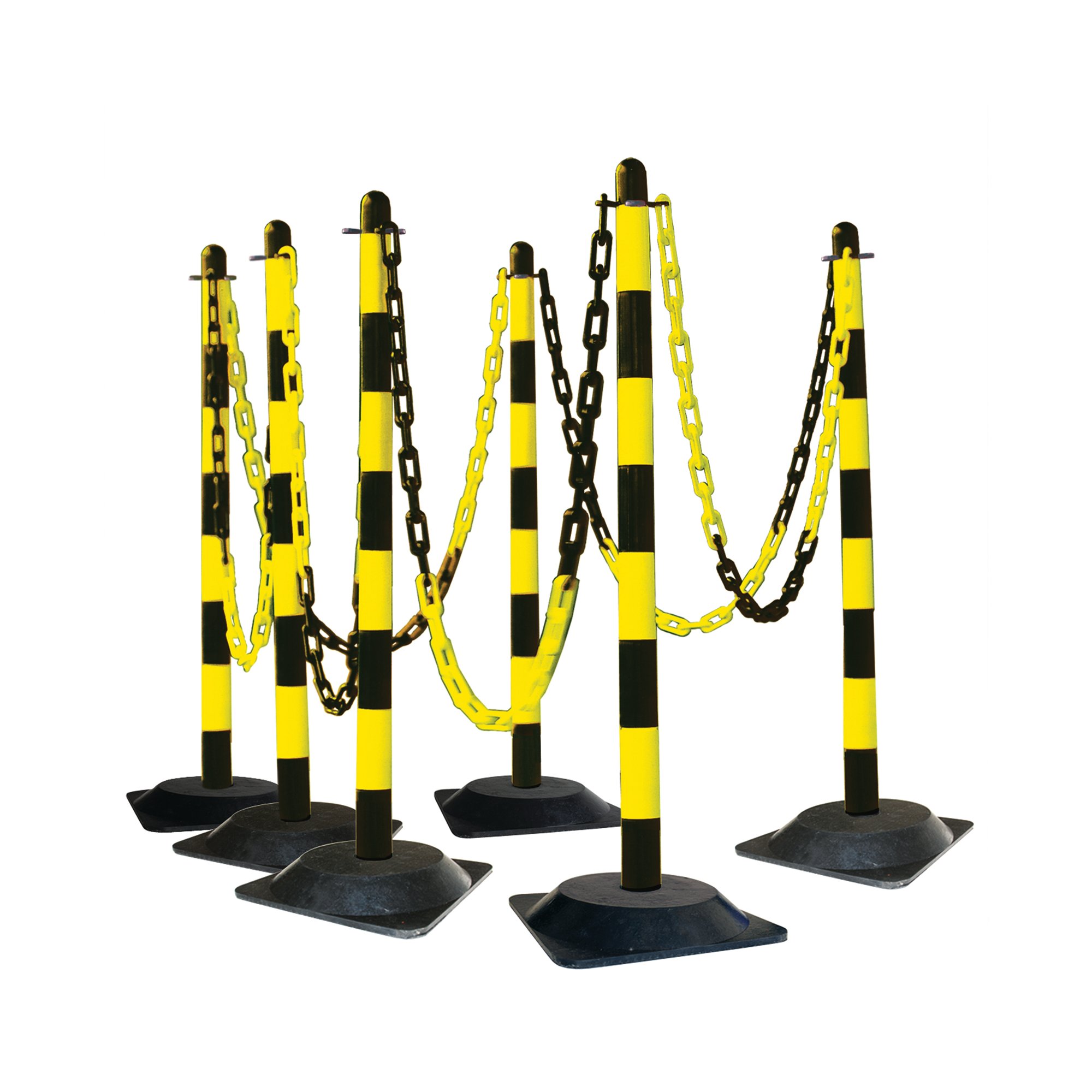 Guarda Chain Post Set with 6 Posts Ylw/Blk Rubber Base FS599711