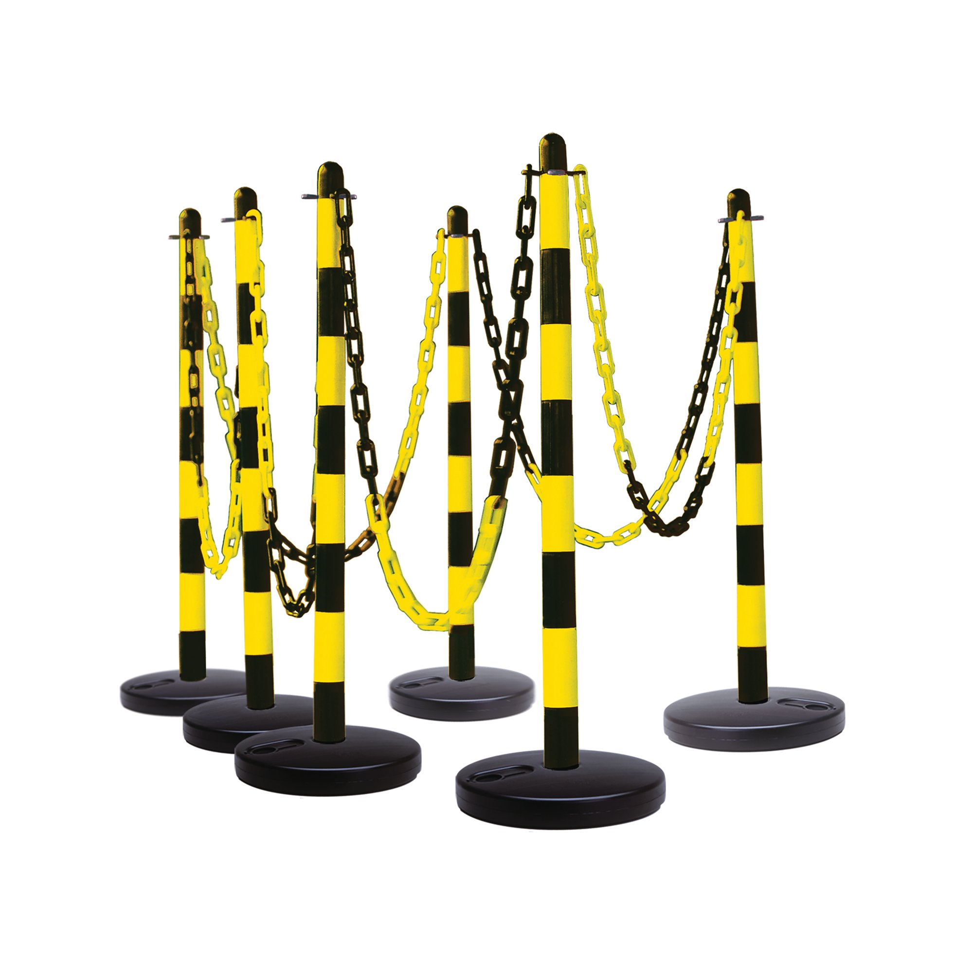 Guarda Chain Post Set with 6 Posts Ylw/Blk Round Base FS599810