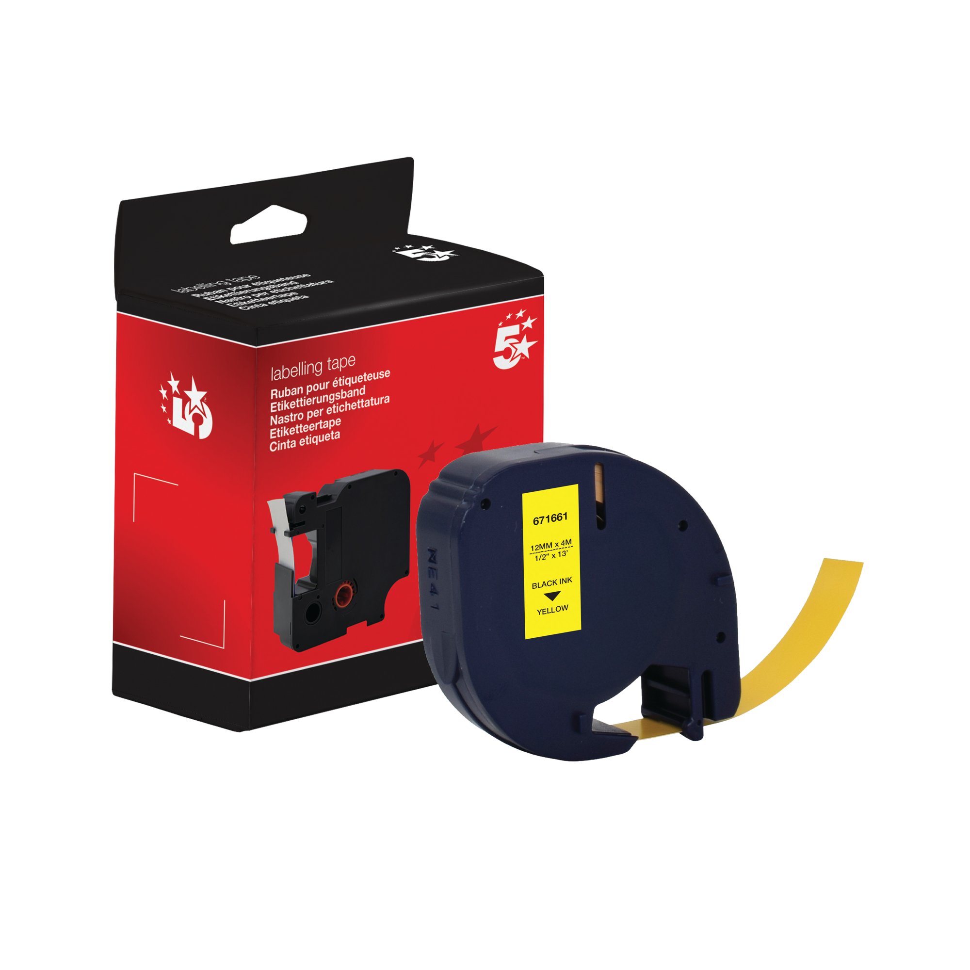 Five Star Non-OEM Replacement for Dymo 91202 Black on Yellow 12mm x 4m FS671661