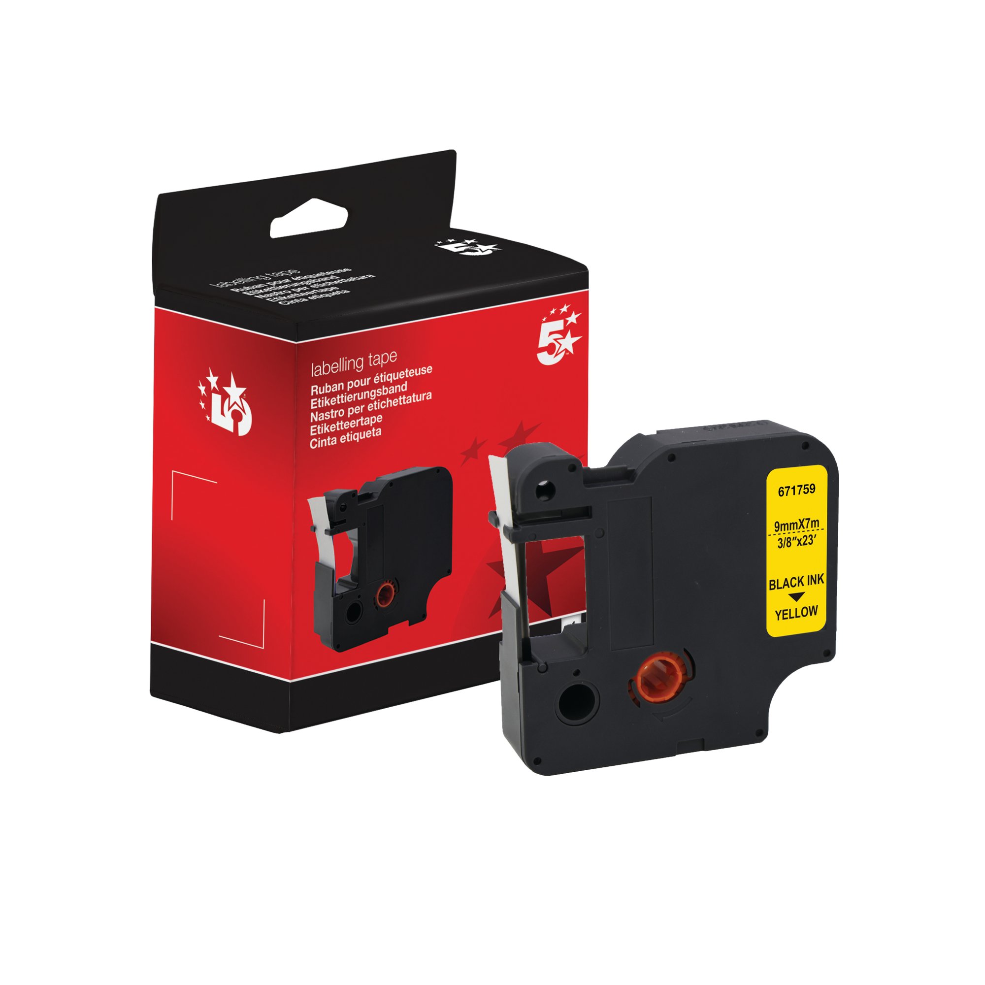 Five Star Non-OEM Replacement for Dymo 40918 Black on Yellow 9mm x 7m FS671759
