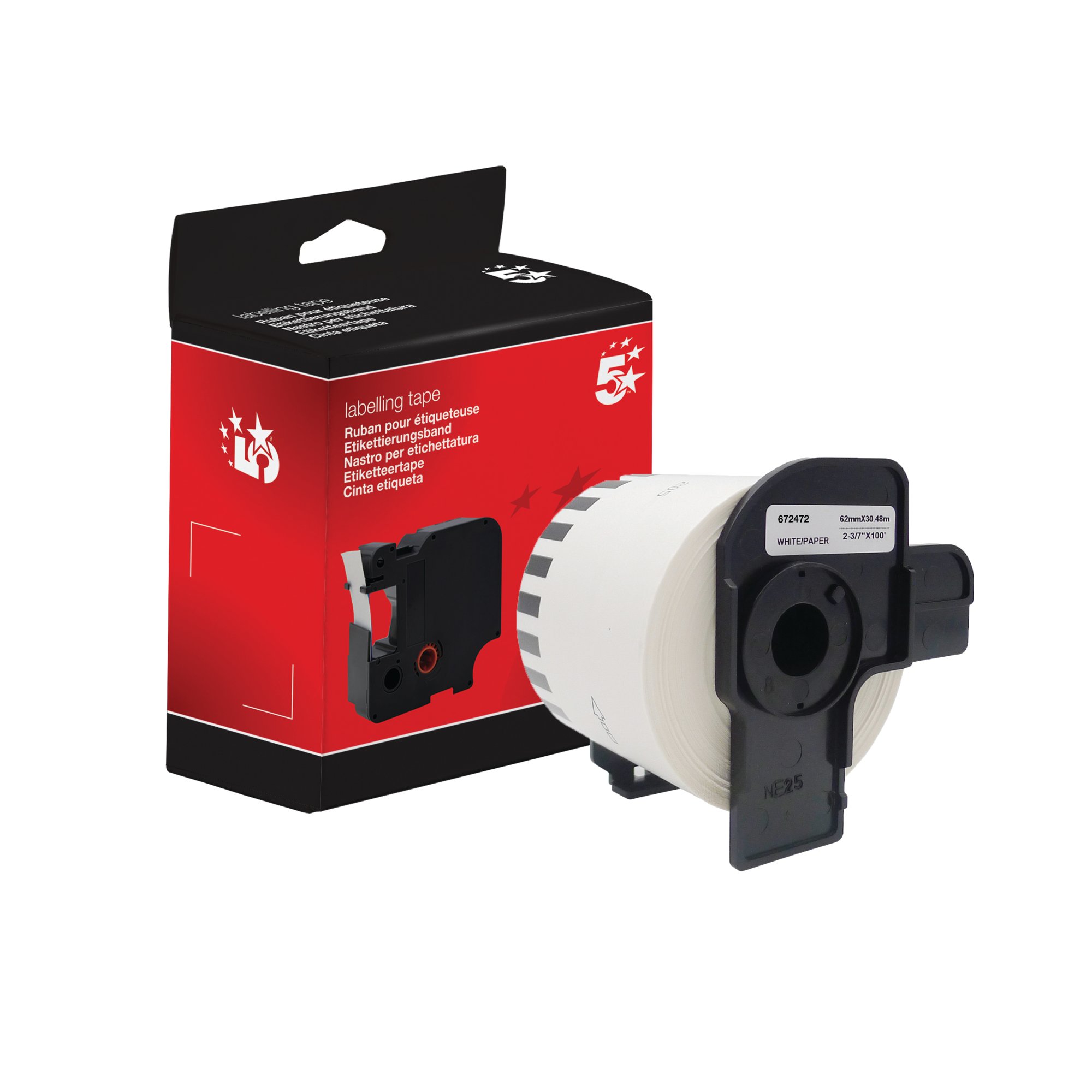Five Star Non-OEM Replacement for Brother DK-22205 Black on White 62mm x 30.48m FS672472