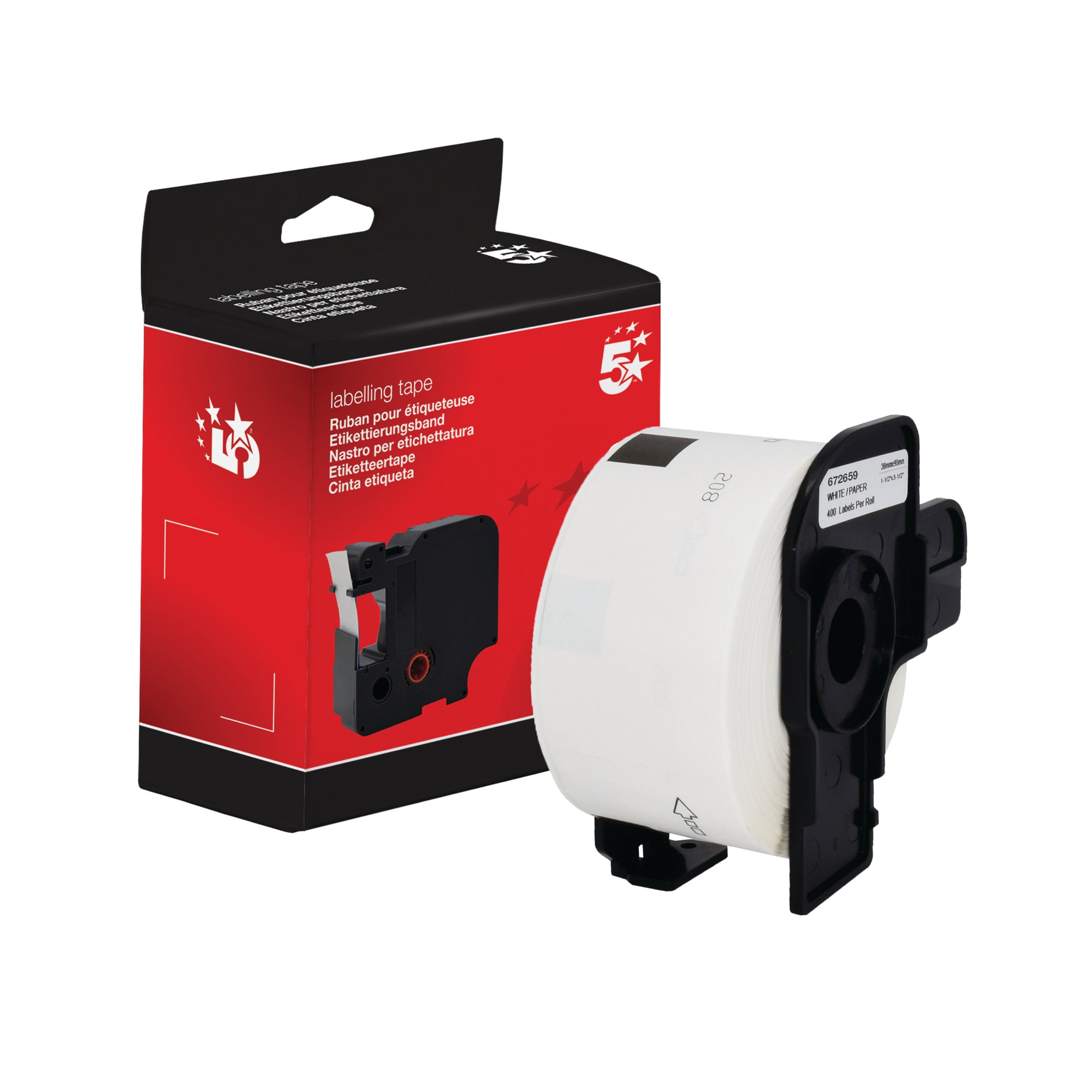 Five Star Non-OEM Replacement for Brother DK-11208 Black on White 38mm x 90mm 400/Roll FS672659