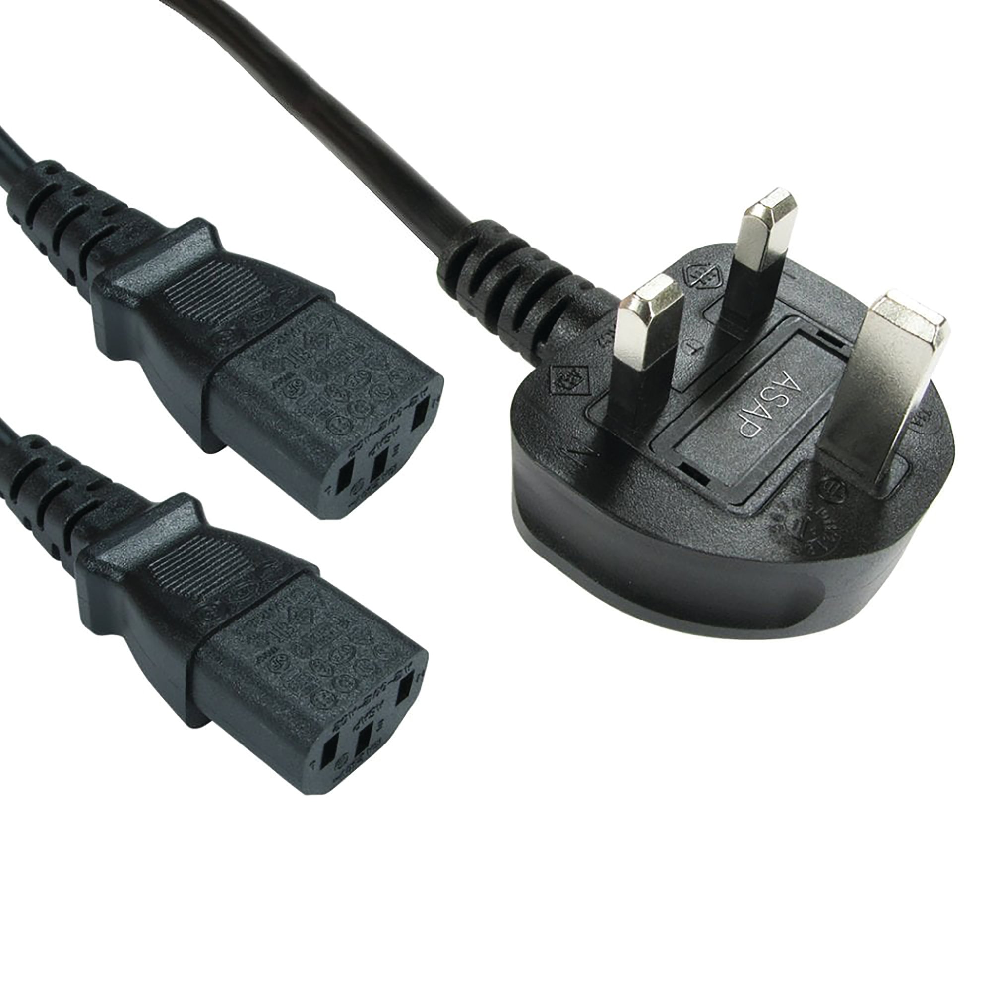 5 Star Mains Power Cable Splitter to 2x Kettle Lead C13 2m FS676491