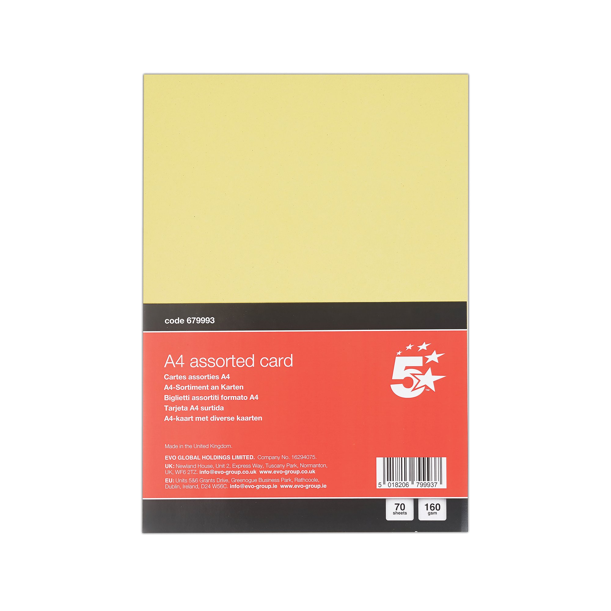 5 Star A4 Assorted Card 160gsm Pack of 70 FS679993