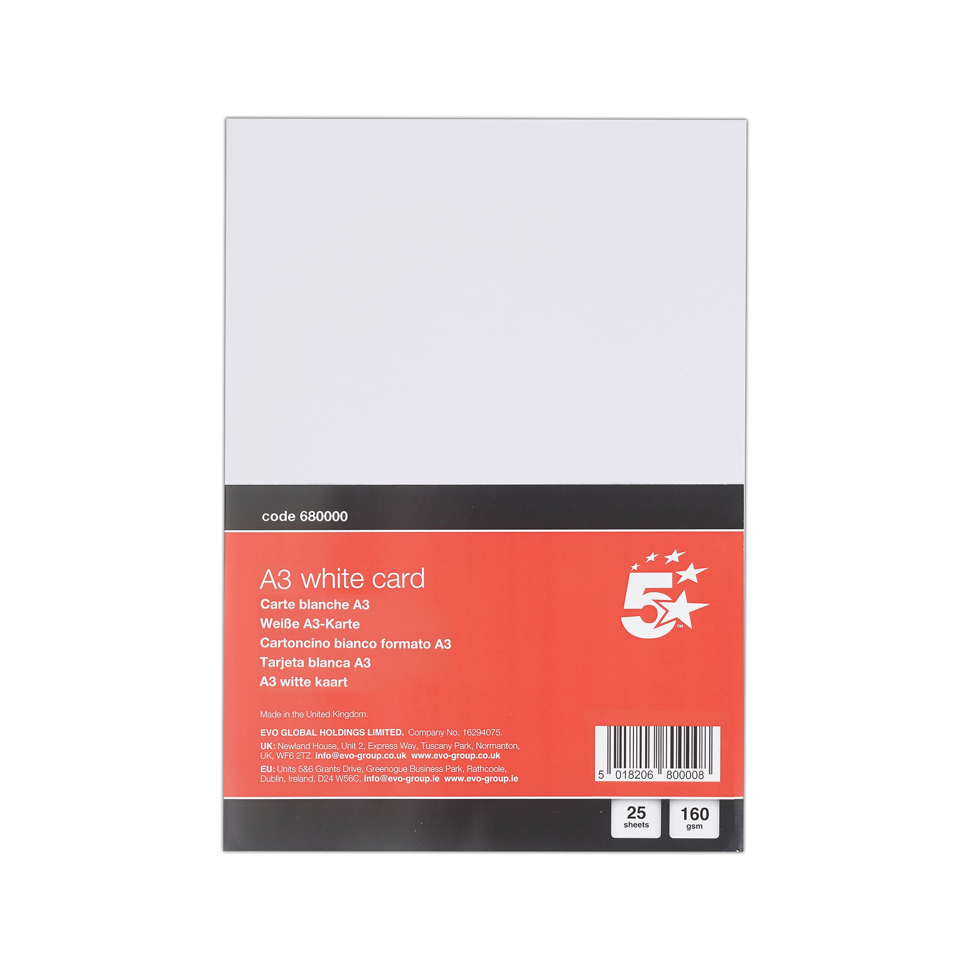 5 Star A3 White Card 160gsm Pack of 25 FS680000