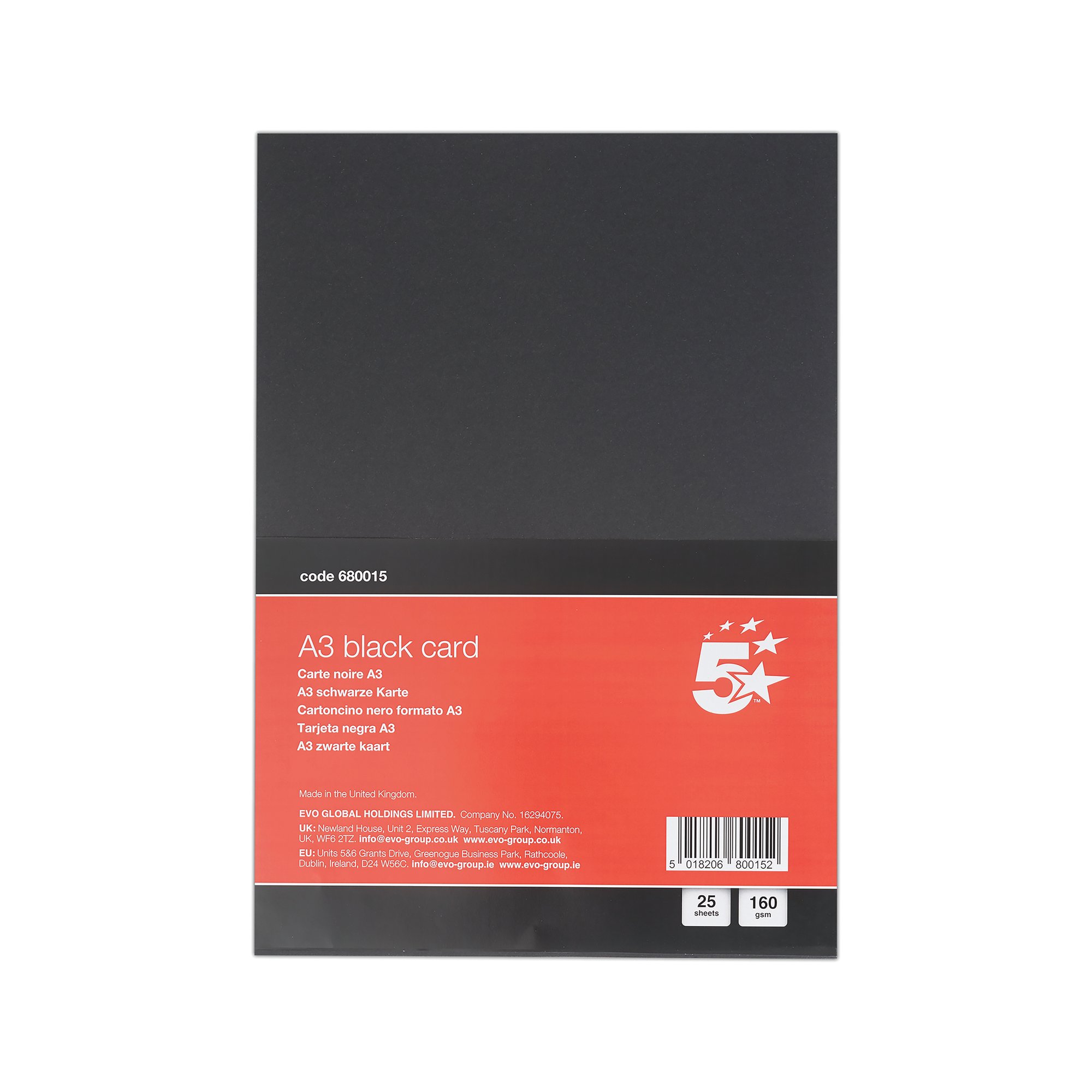 5 Star A3 Black Card 160gsm Pack of 25 FS680015