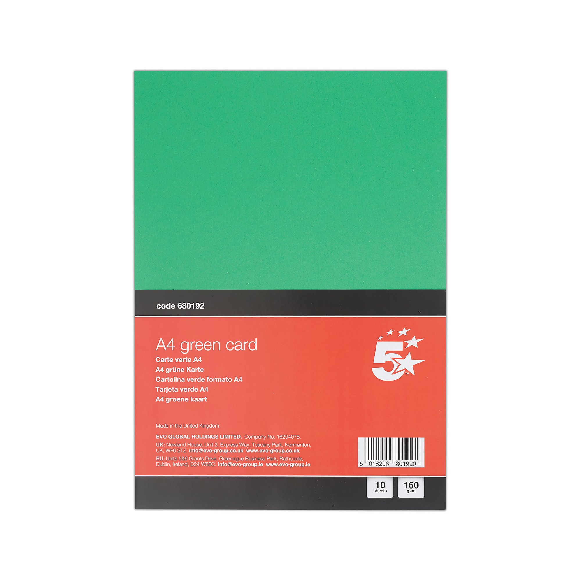 5 Star A4 Green Card x10 Cards 120 Cards in Total Pack of 12 FS680192