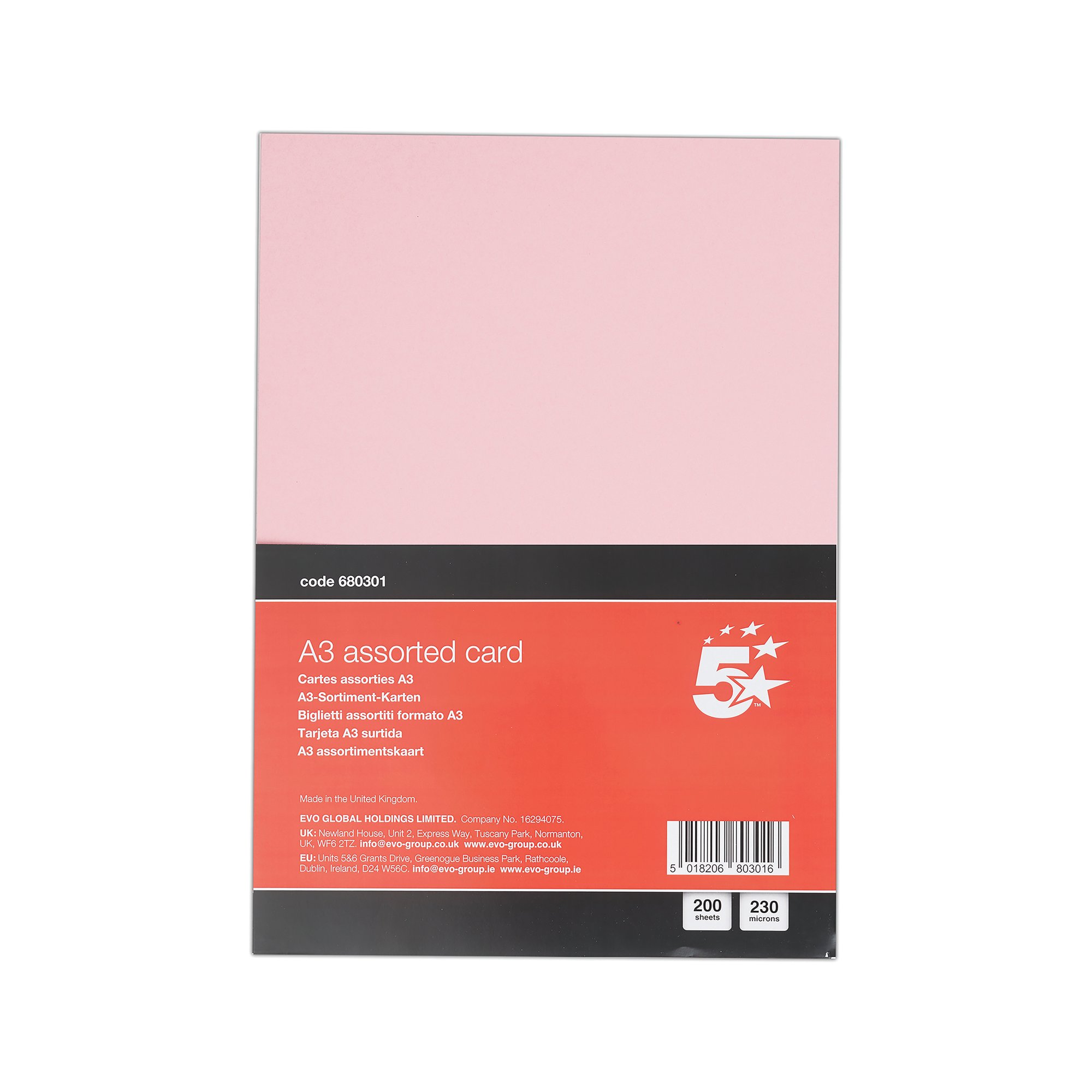5 Star A3 Assorted Card 230 Micron Pack of 200 FS680301