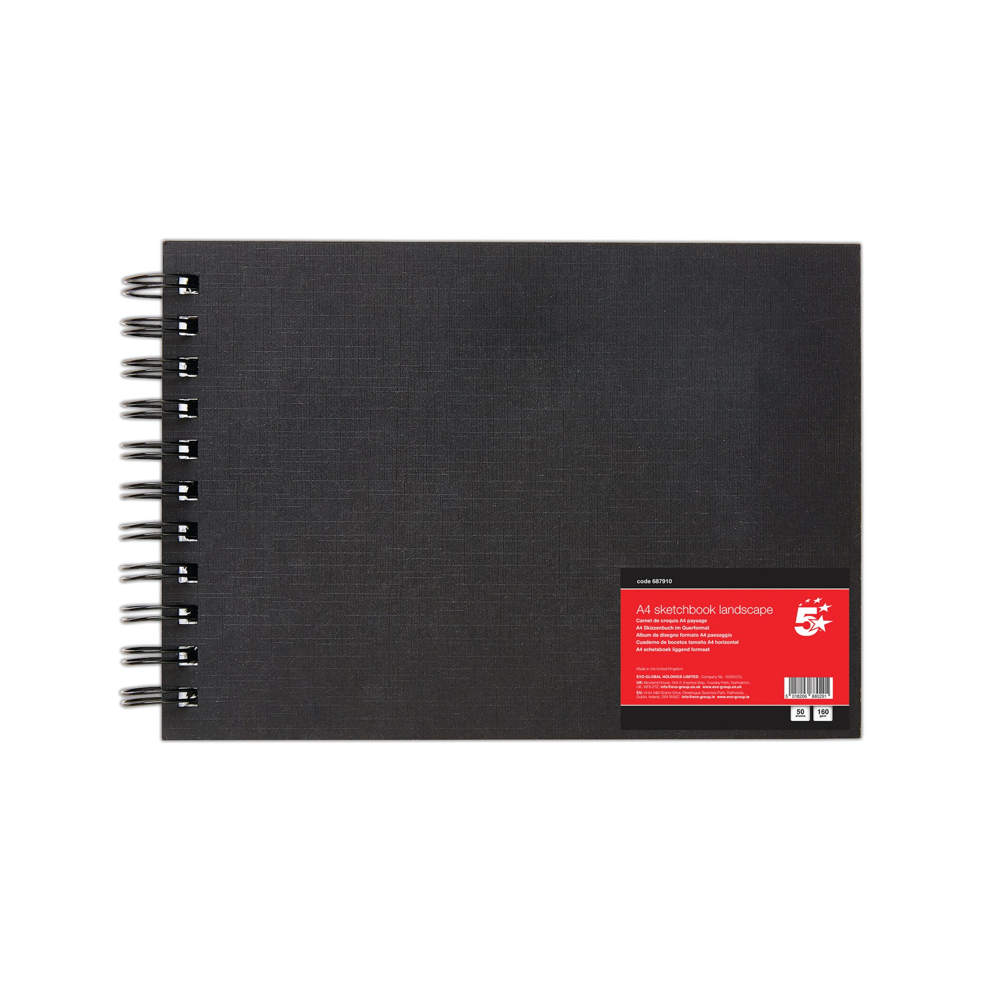 5 Star Hardback Spiral Sketchbook A4 Landscape 50 Sheets FS688029