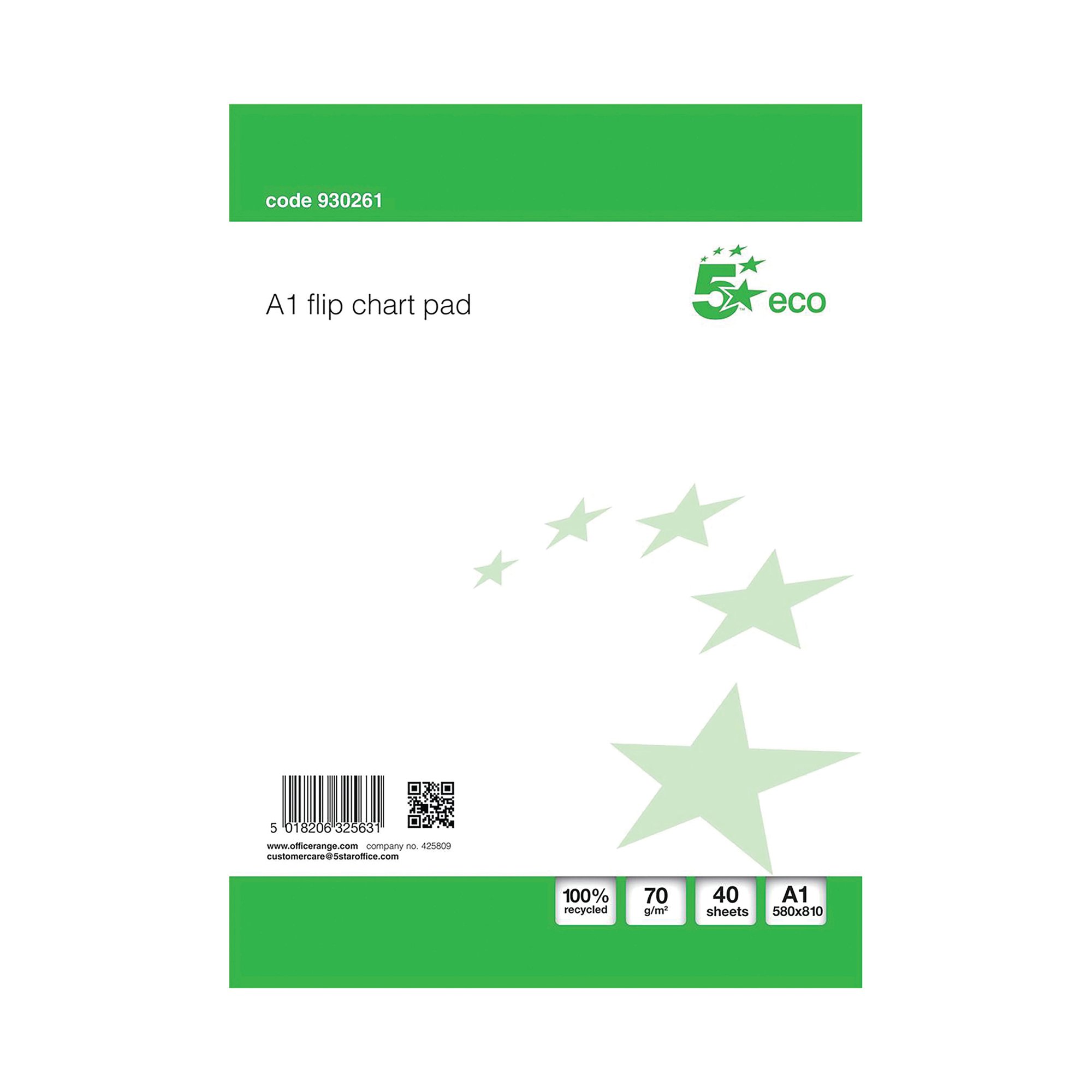 5 Star Eco Recycled Flipchart Pad Perforated 40 Sheets A1 Green/White (Pack of 5)