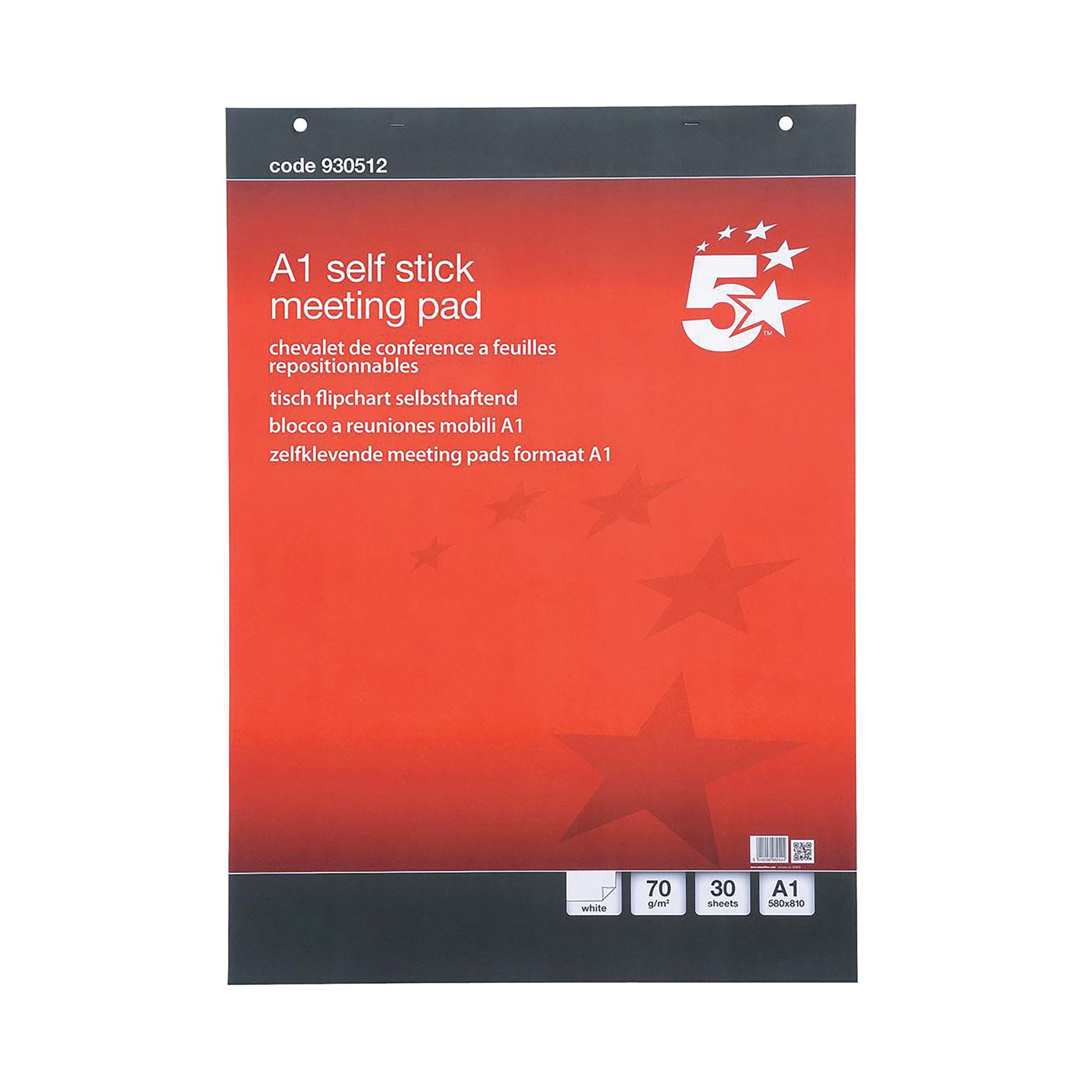 5 Star Flipchart Pad Self-adhesive 30 Sheets A1 (Pack of 2) 930512