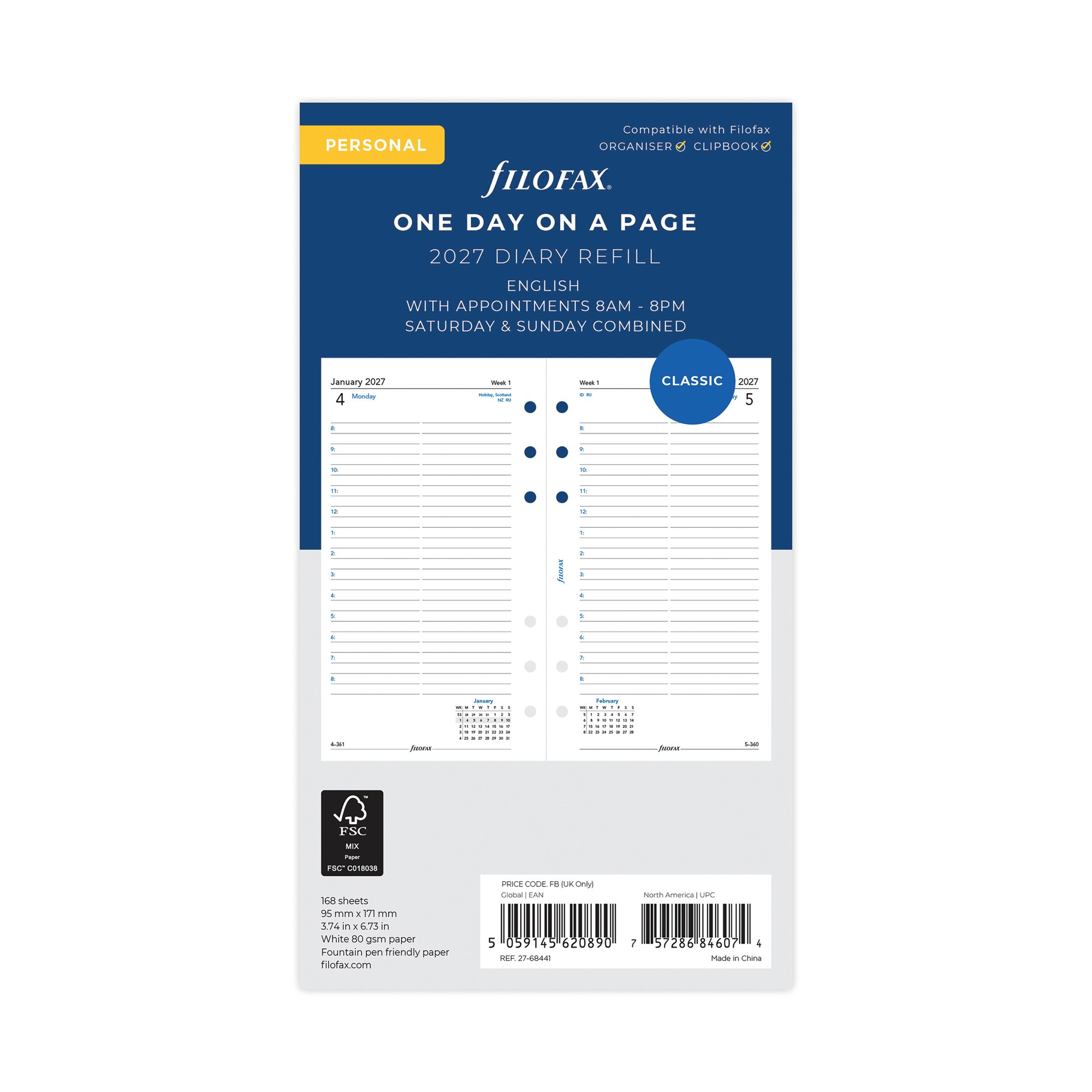 Filofax Refill Day Per Page Personal White 2027 27-68441