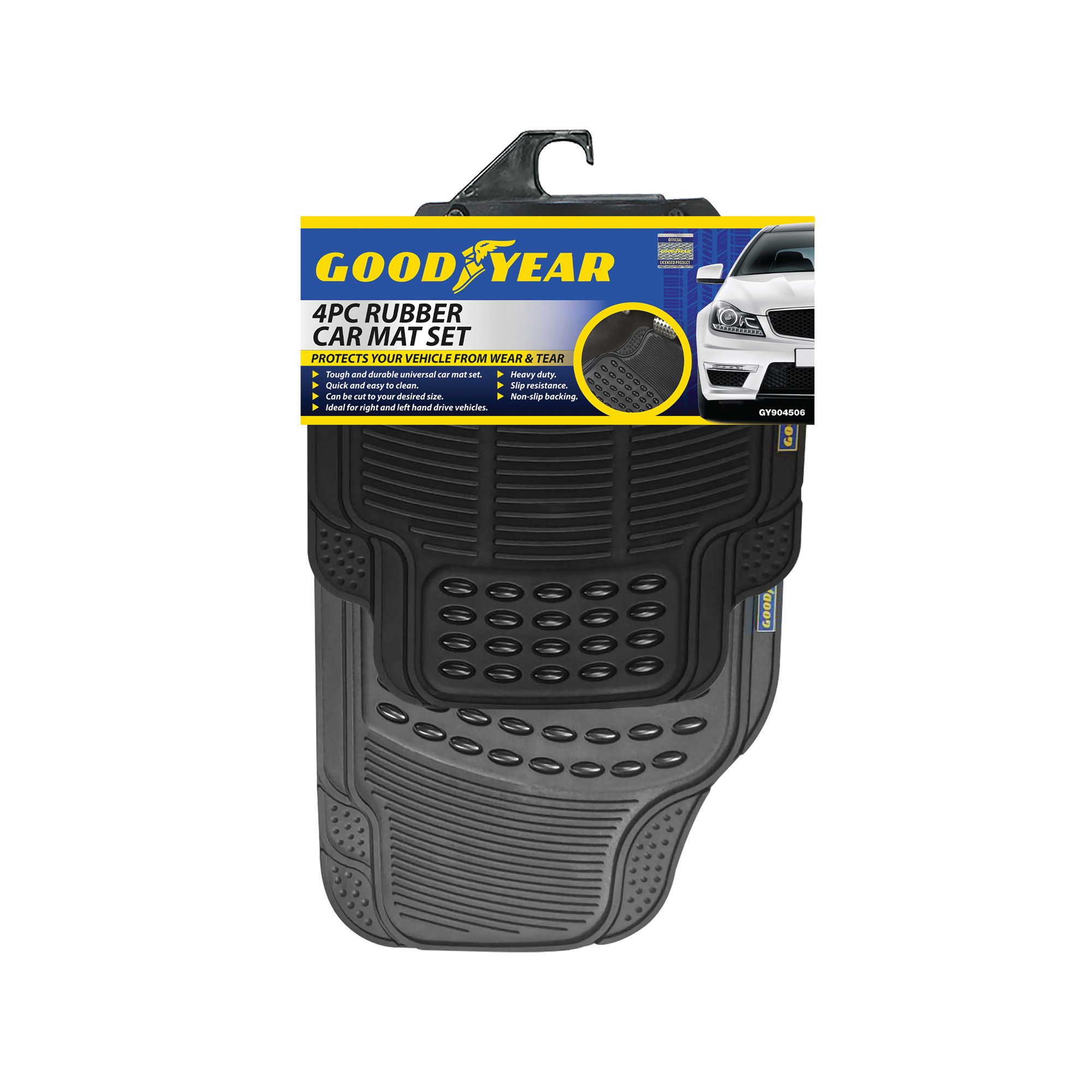Goodyear 4 Piece Rubber Car Mat Set Black 904506