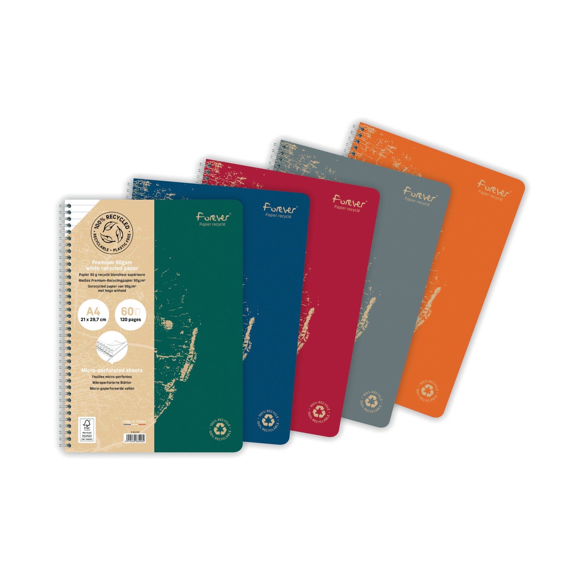 Forever Wirebound Notebook Lined 90gsm A4 Assorted (Pack of 5) 68406C