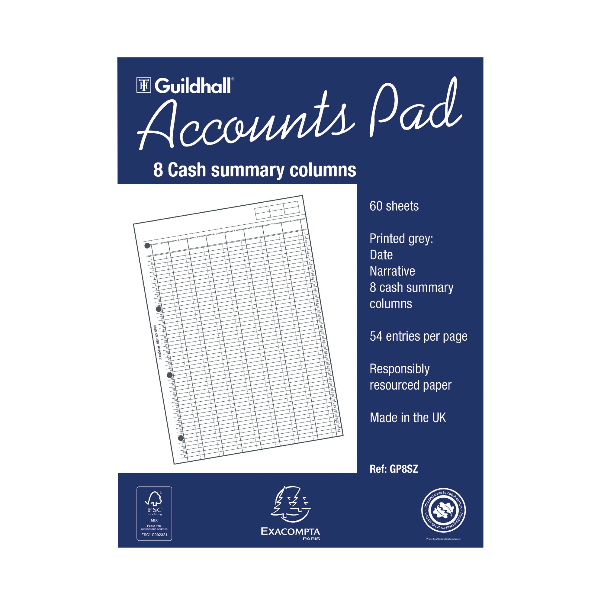Exacompta Guildhall Account Pad 8-Column Summary A4 1589