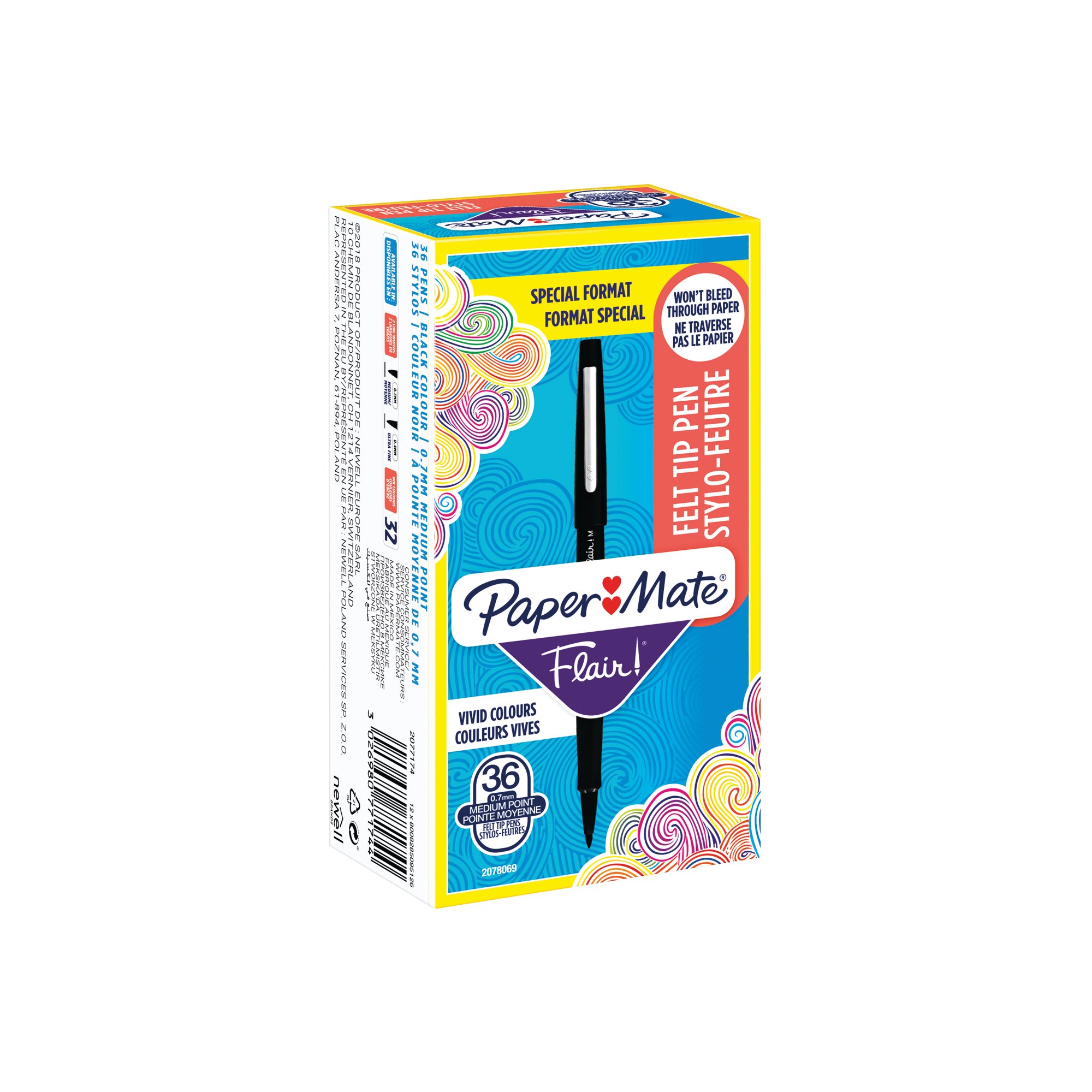 PaperMate Flair Felt Tip Pens Medium Black (Pack of 36) 2077174