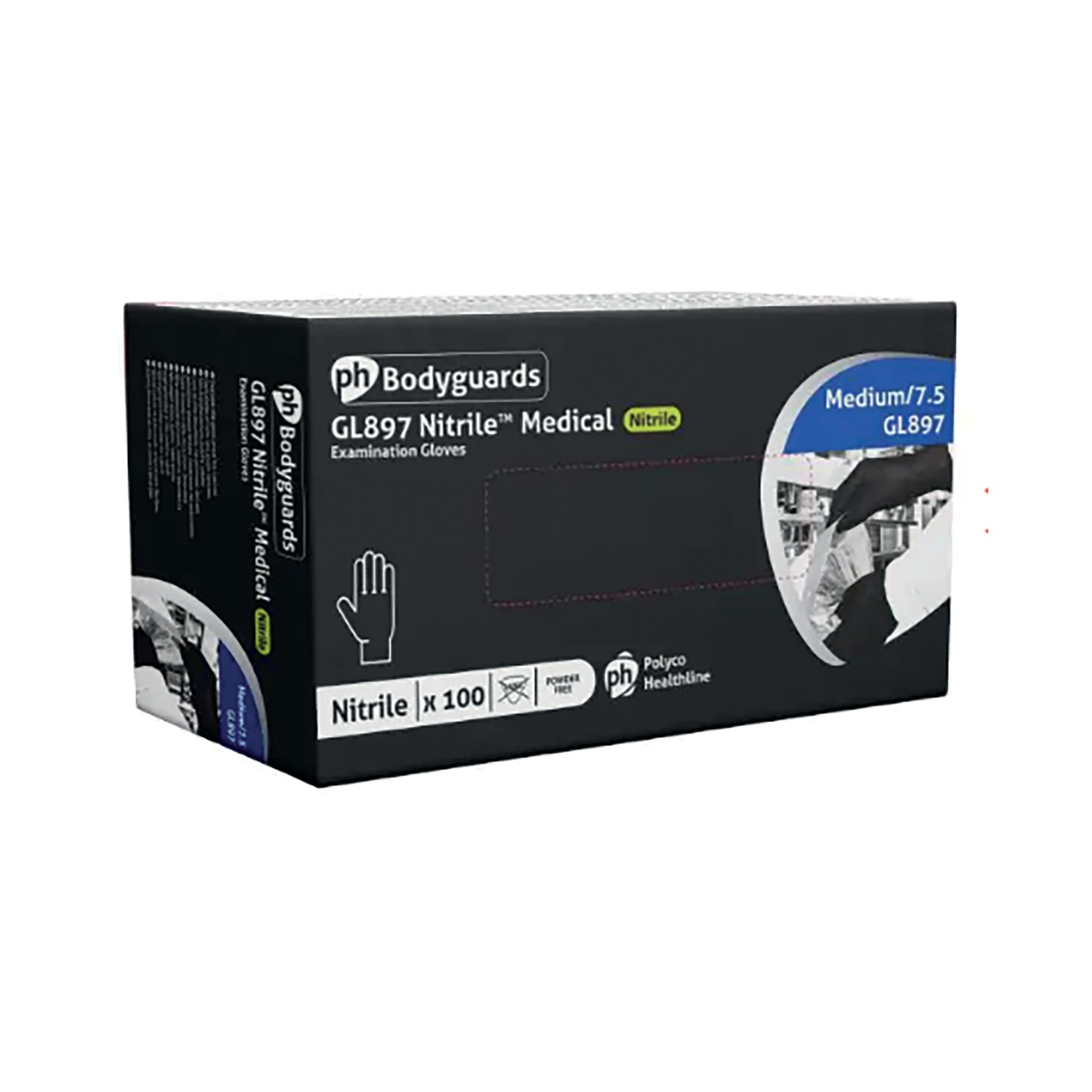 Bodyguards Nitrile Powder Free Disposable Examination Glove Black XL (Pack of 100) GL897/XL
