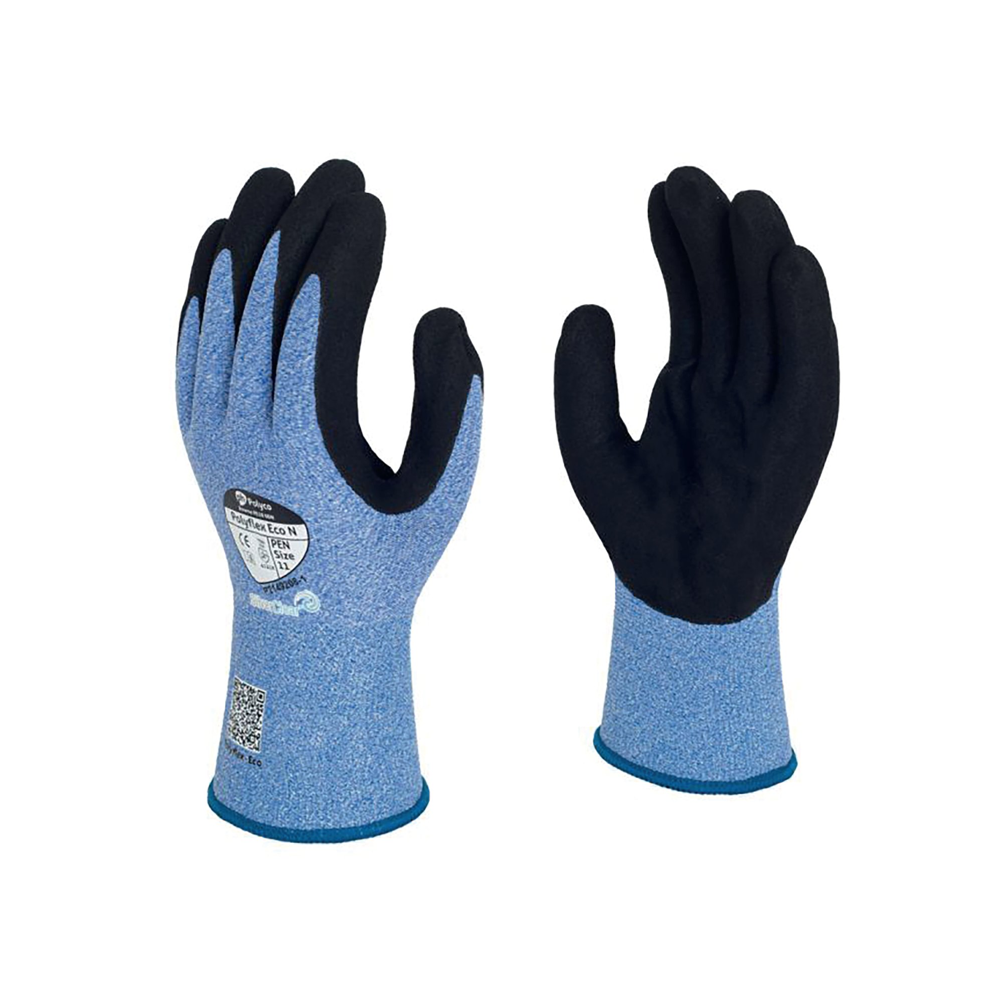 Polyco Polyflex Eco N Foamed Nitrile Coated Glove Blue/Black Size 8 (Pack of 10) PEN/8