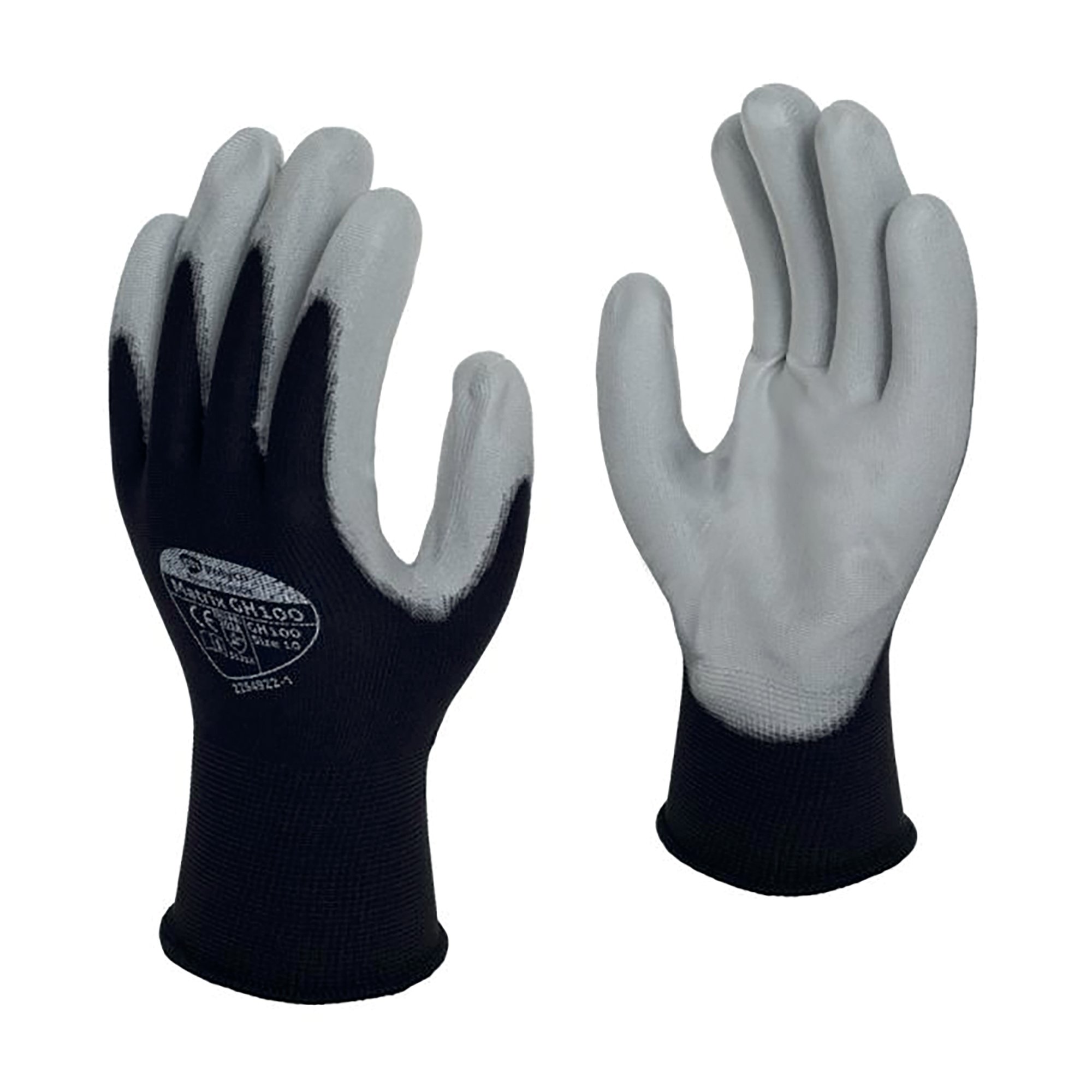 Polyco Matrix GH100 PU Palm Coated Glove Black/Grey Size 11 GH100/10