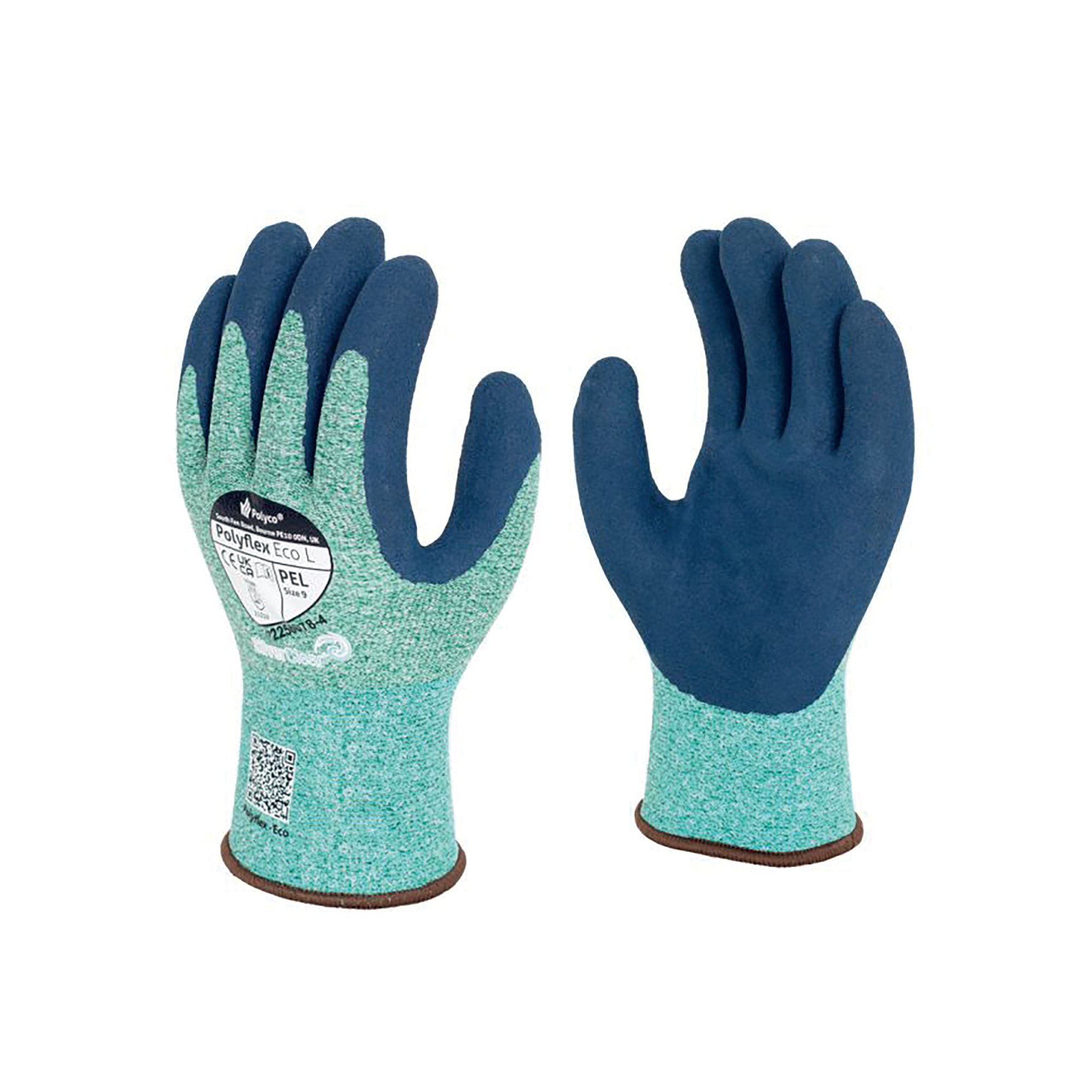 Polyco Polyflex Eco L Sandy Latex Coated Glove Green/Blue Size 11 (Pack of 10) PEL/11
