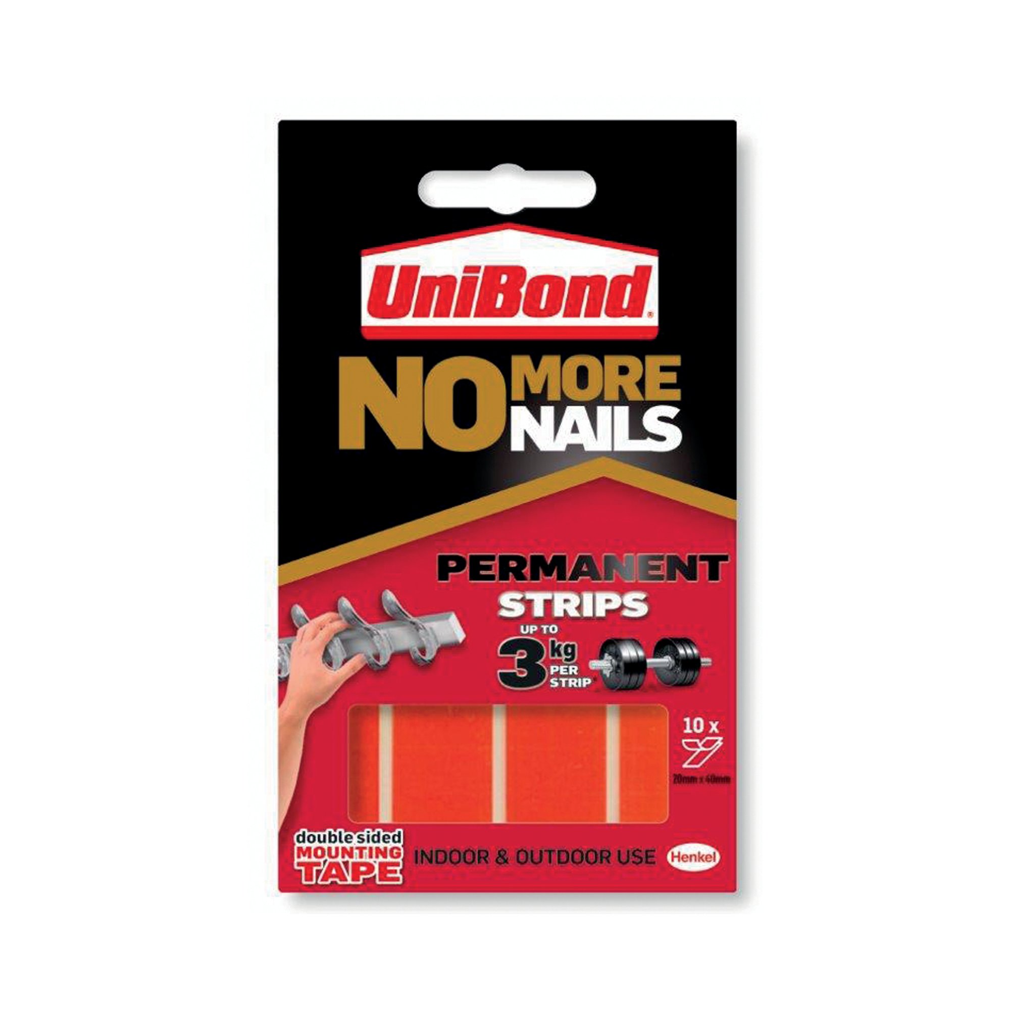 No More Nails Permanent Adhesive Strip 20x40mm Red (Pack of 10) 1507605