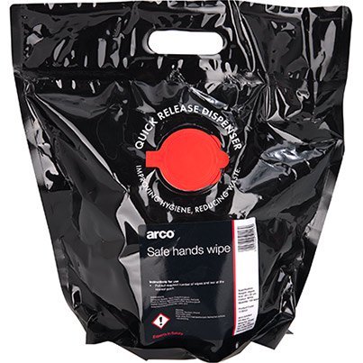 Arco Safe Hands Alcohol Hand Wipes in Quick-Release Dispenser