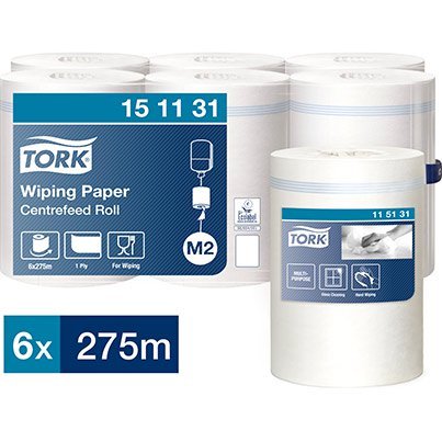 Tork M2 Centrefeed Wiping Paper White Roll 275m (Pack of 6)
