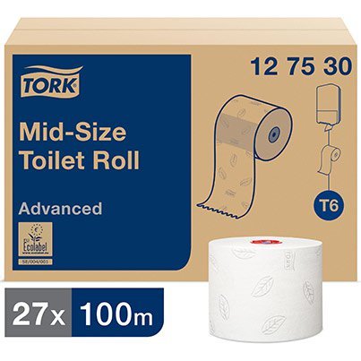 Tork Advanced T6 White Mid-Size Toilet Roll 100m (Pack of 27)