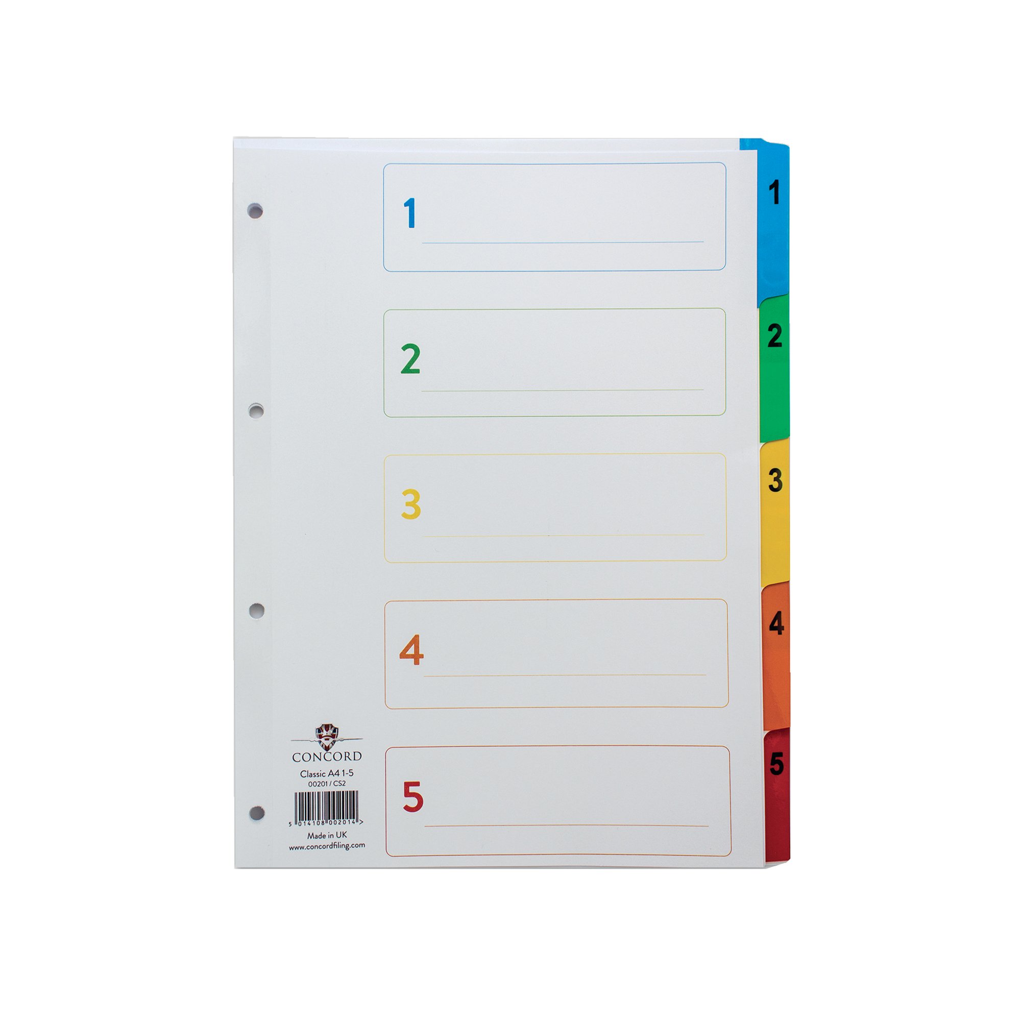 Concord Index 1-5 A4 White with Multicolour Tabs 00201/CS2