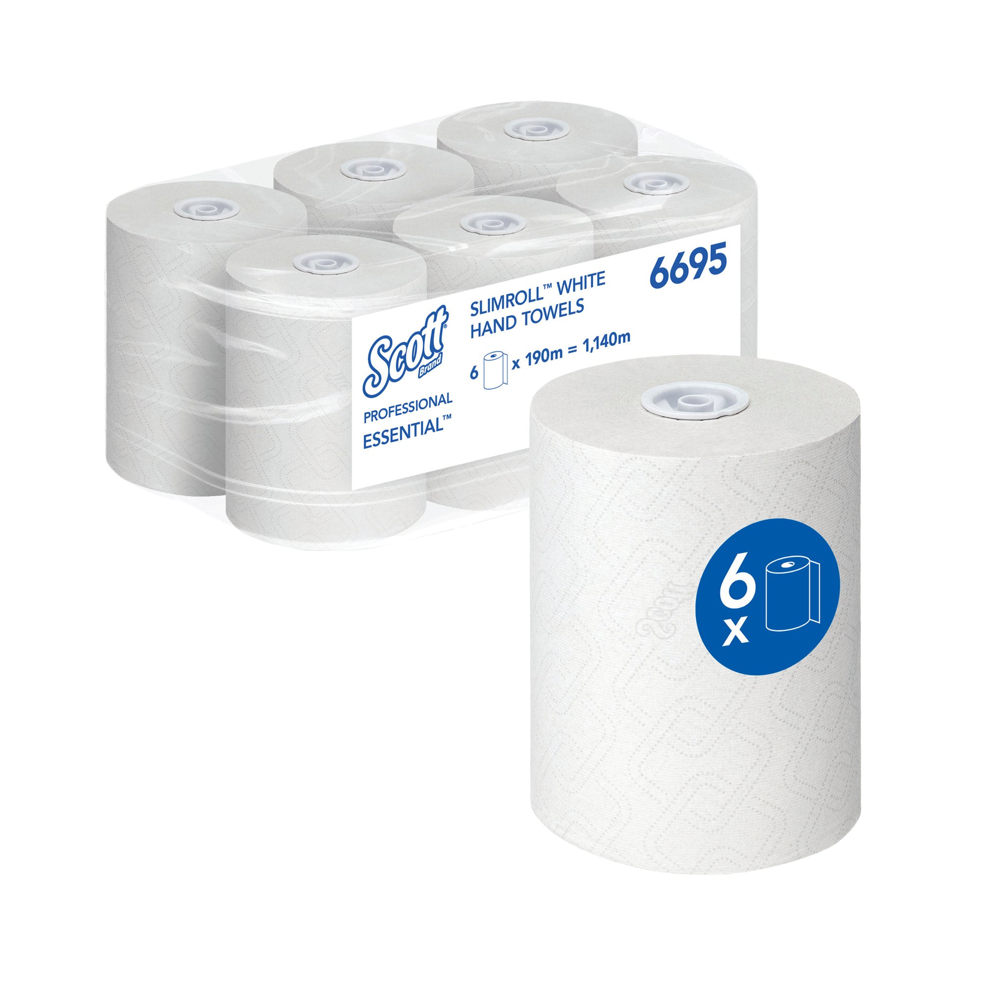 Scott Slimroll Paper Hand Towel Roll 1-Ply 190m White Pack of 6 6695