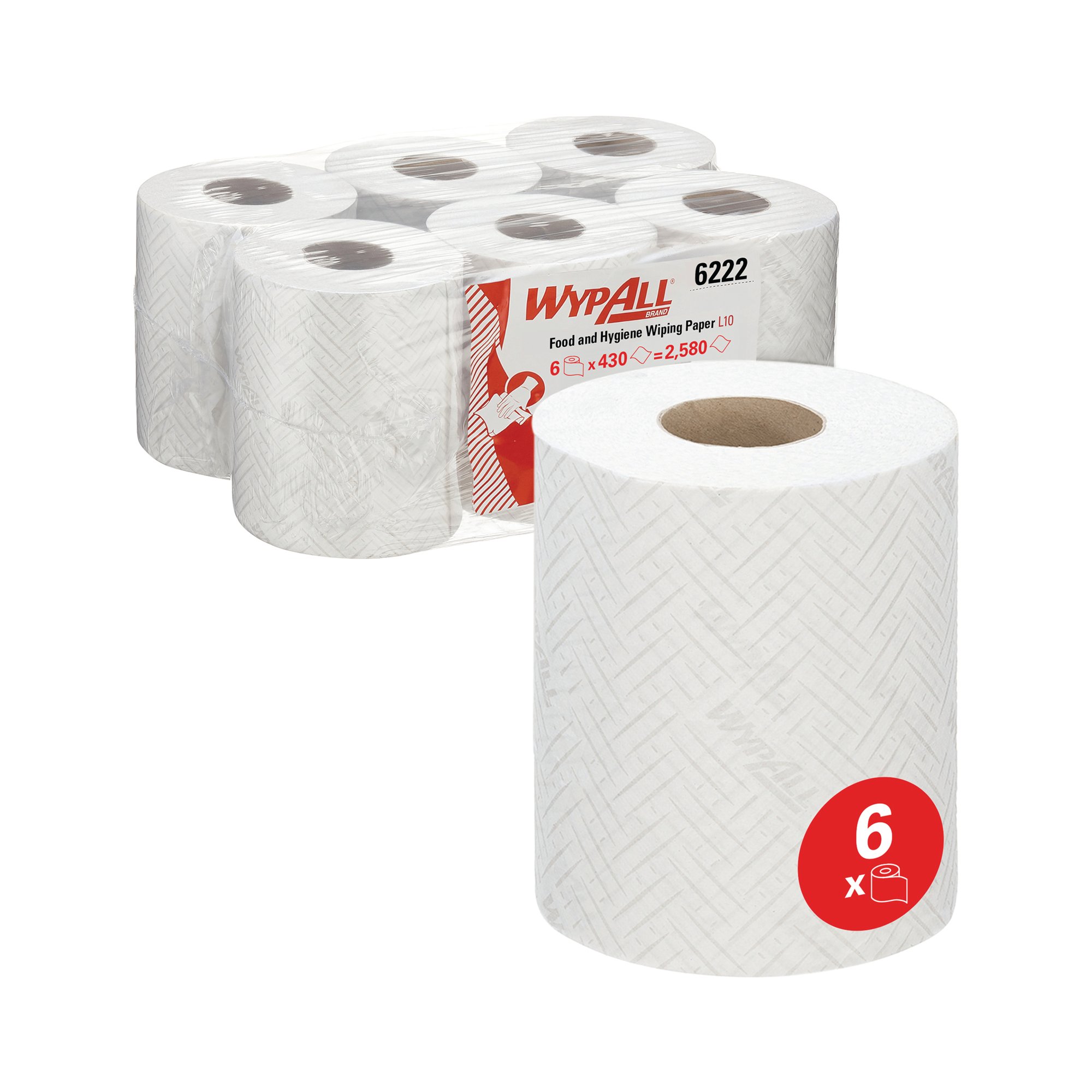 Wypall L10 Food/Hygiene Paper Roll 1-Ply x430 White Pack of 6 6222