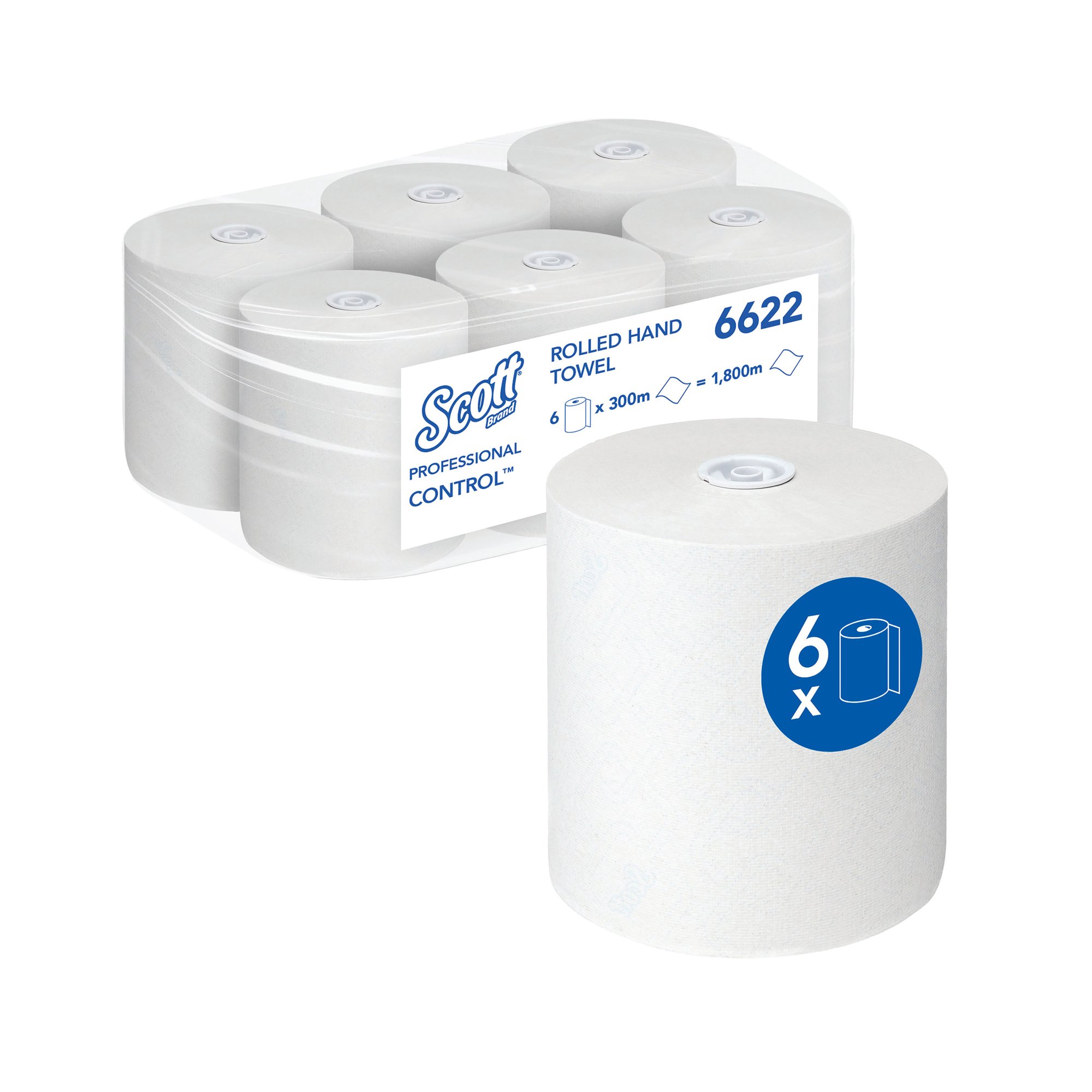 Scott Disposable Paper Hand Towel Roll 1-Ply 300m White Pack of 6 6622