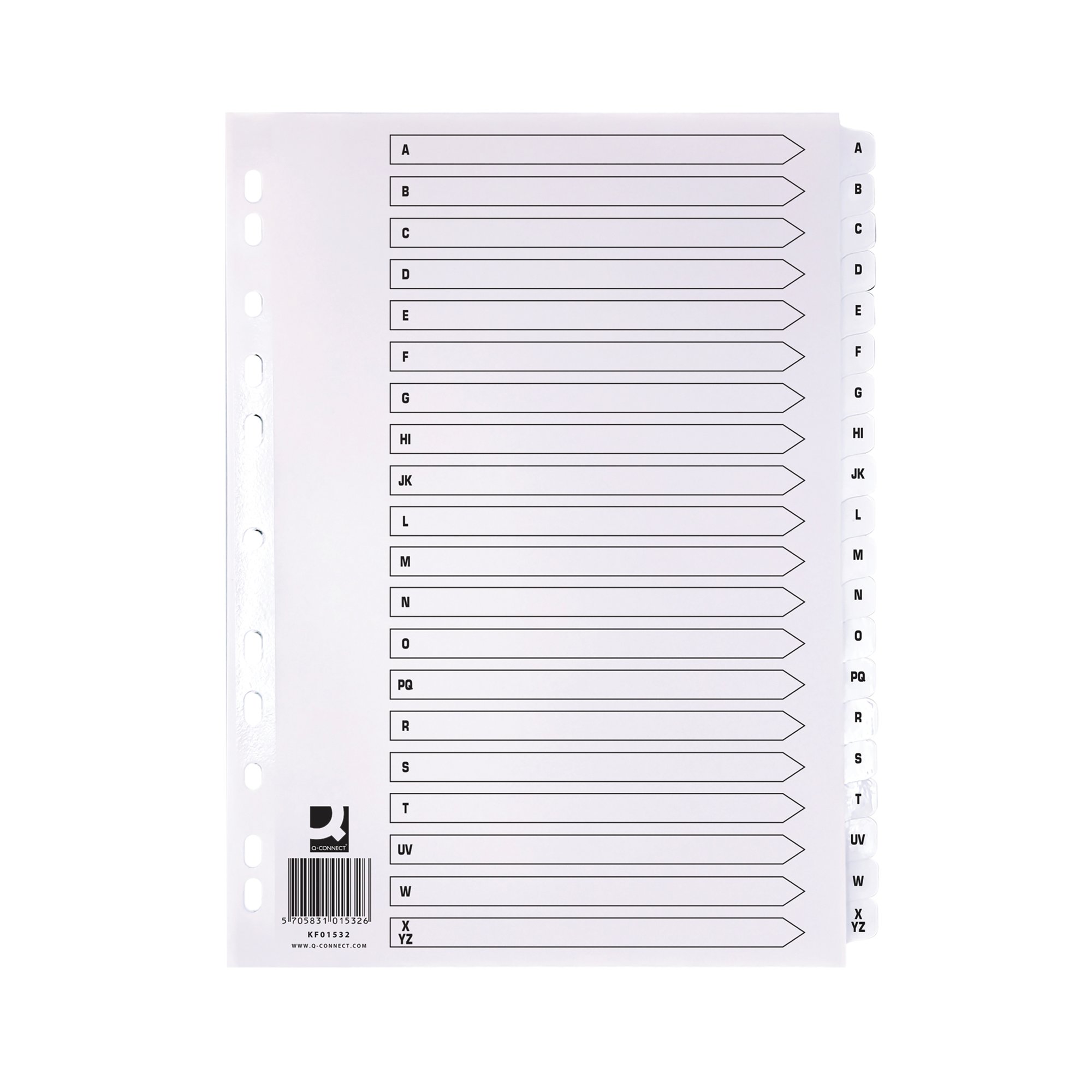 Q-Connect 20-Part A-Z Index Multi-Punched Reinforced Board Clear Tab A4 WhiteKF01532