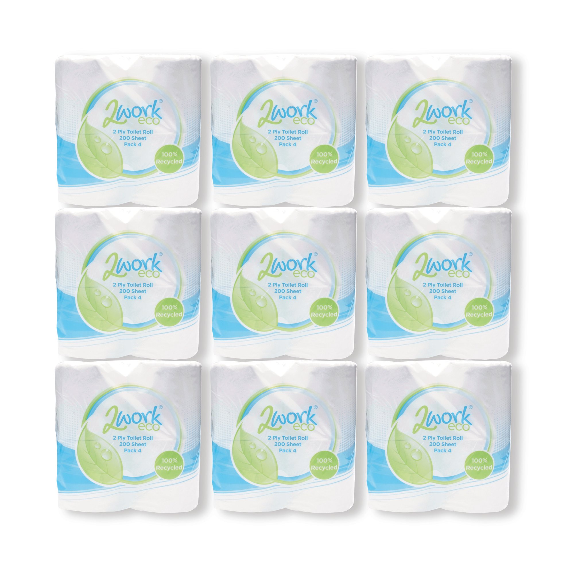 2Work Recycled Toilet Roll 2-Ply 200 Sheets (Pack of 36) KF03809