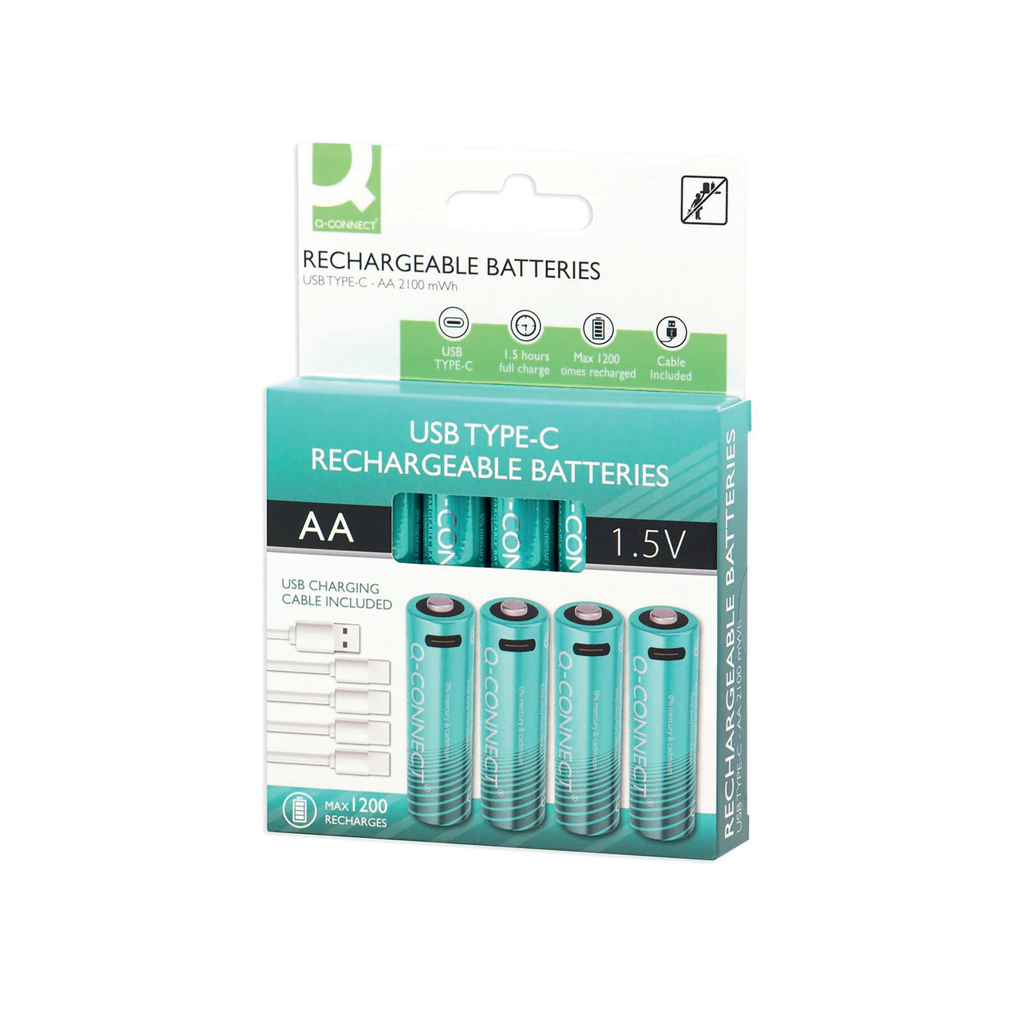 Q-Connect AA LR6 USB-C Rechargeable Batteries 1.5V Pack of 4 KF14129