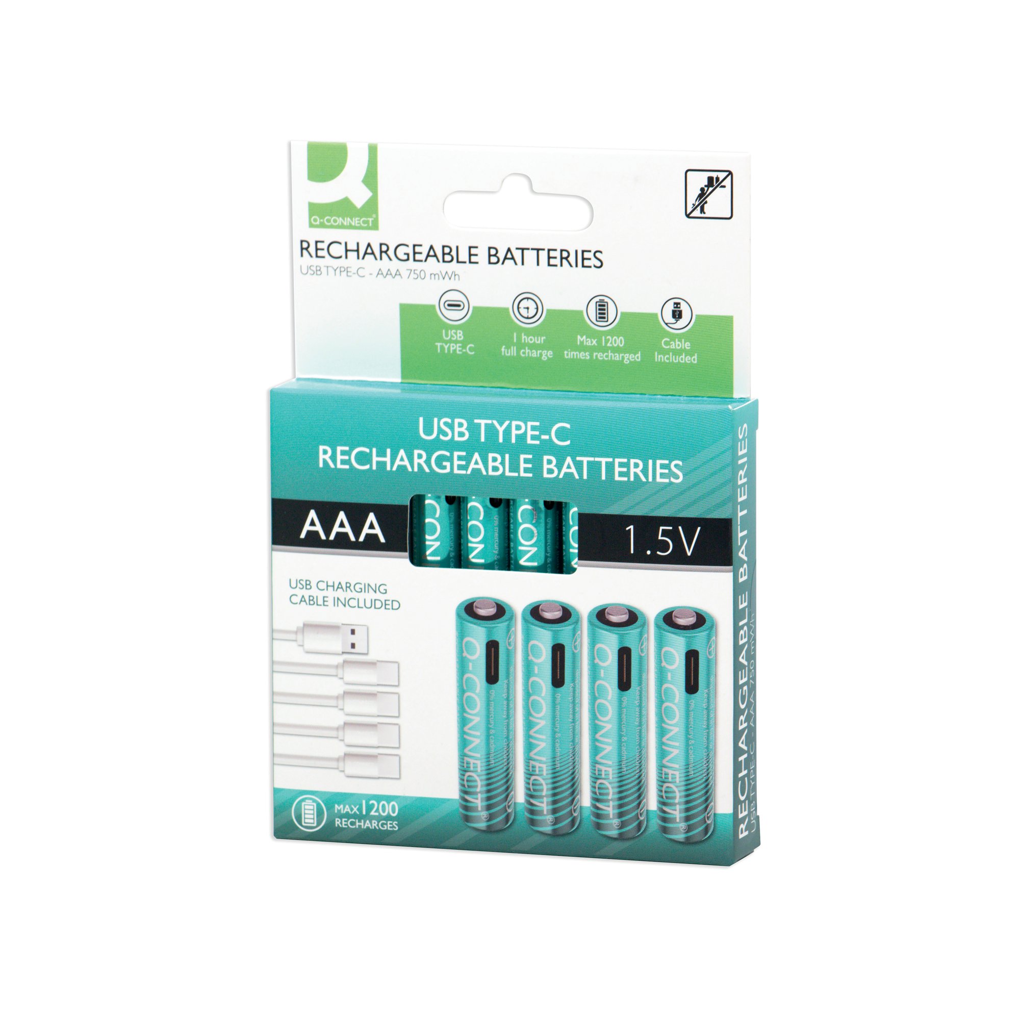 Q-Connect AAA LR03 USB-C Rechargeable Batteries 1.5V Pack of 4 KF14130