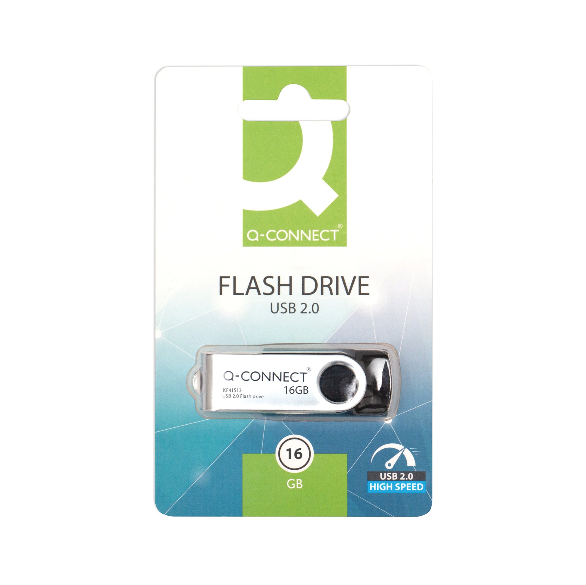 Q-Connect USB 2.0 Swivel 16GB Flash Drive Silver/Black KF41513