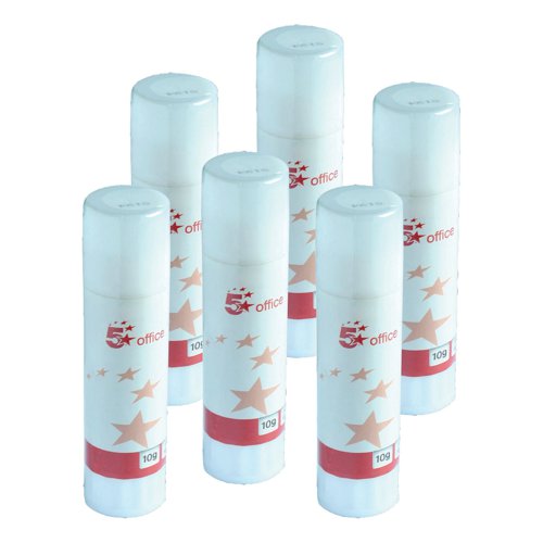 5 Star Office Glue Stick Solid Washable Non-toxic Small 10g (Pack of 6)