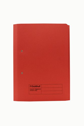 Exacompta Guildhall R/Hand Transfer Spiral Pocket File 315gsm Foolscap Red (Pack of 25) 211/9065Z | Exacompta