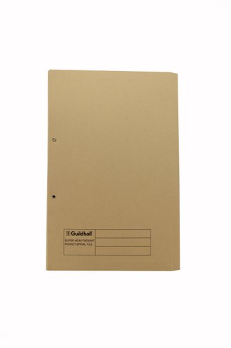 Exacompta Guildhall Heavyweight Transfer Spiral Pocket File Foolscap Buff (Pack of 25) 211/6001 | Exacompta