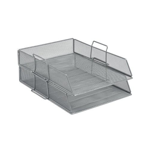 5 Star Office Mesh Letter Tray Scratch Resistant Stackable Front Load Portrait Foolscap Silver FS287901