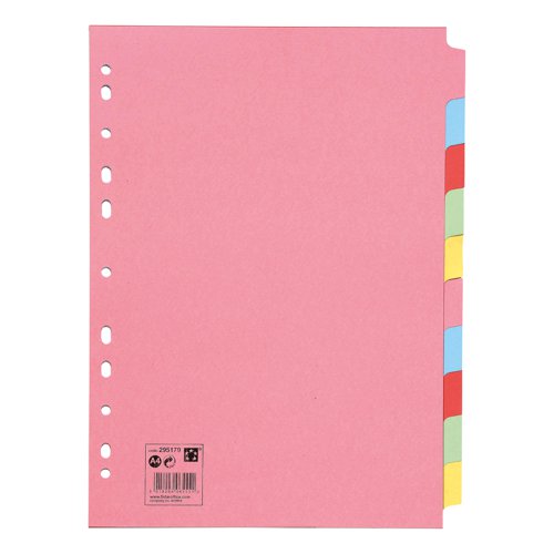 5 Star Office Subject Dividers 10-Part Recycled Card Multipunched 155gsm A4 Assorted