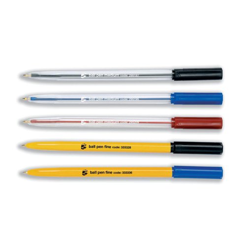 5 Star Office Ball Pen Clear Barrel Medium 1.0mm Tip 0.7mm Line Black (Pack of 50)