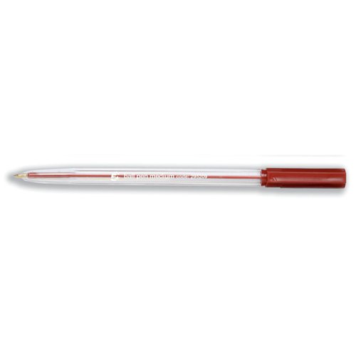 5 Star Office Ball Pen Clear Barrel Medium 1.0mm Tip 0.7mm Line Red (Pack of 50)