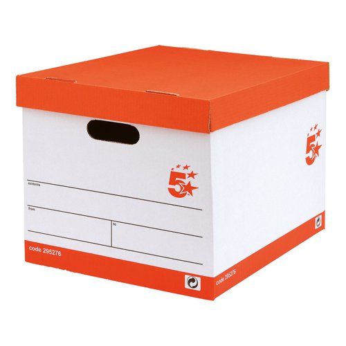 5 Star Office Storage Box/Lid Self-Assembly 321x392x291mm Red/White (Pack of 10)