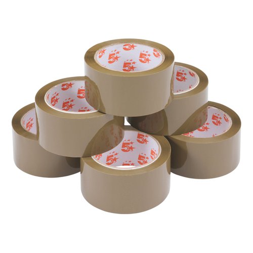 5 Star Office Packaging Tape Polypropylene 48mmx66m Buff (Pack of 6)