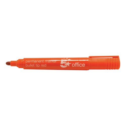 5 Star Office Permanent Marker Xylene/Toluene-free Smear proof Bullet Tip 2mm Line Red (Pack of 12)